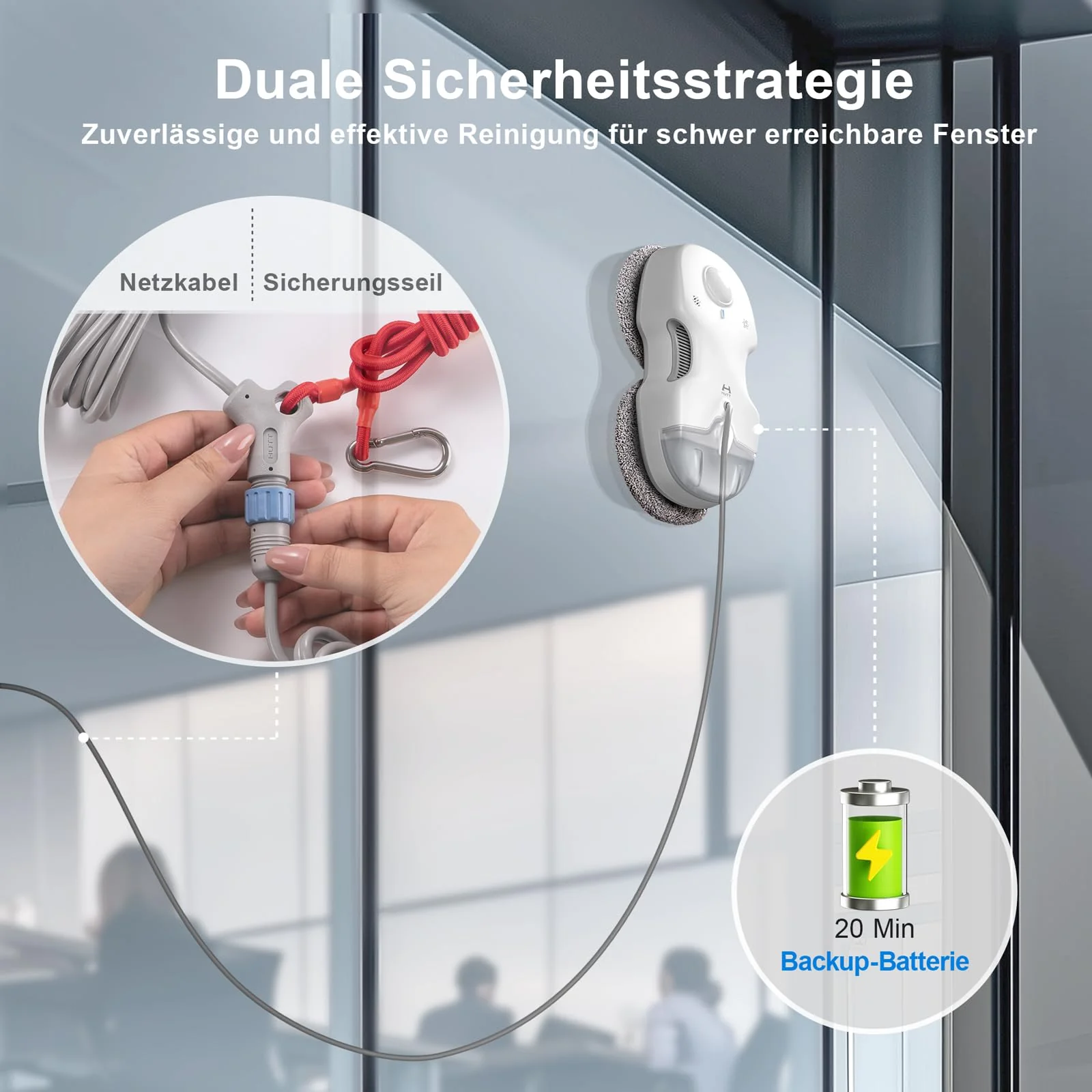 HUTT C65 Fensterputzroboter mit Sprühfunktion, Elektrischer Fensterputzer Fernbedienung mit 80ML Tank, Fensterreiniger Roboter Automatischer, für Innen- und Außenfenster, 10x Lappen, Koffer - Image 2