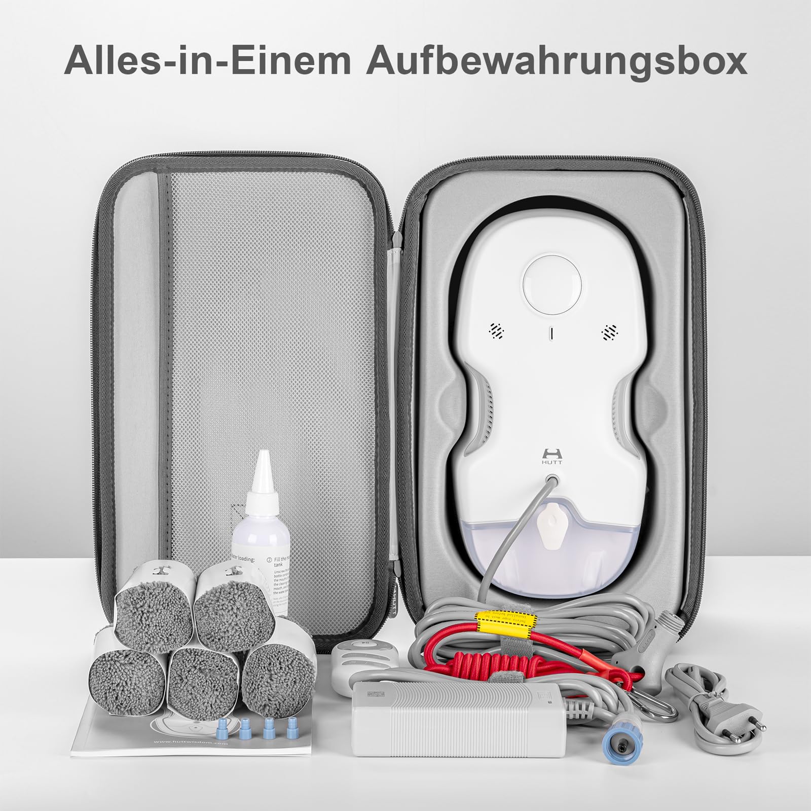 HUTT C65 Fensterputzroboter mit Sprühfunktion, Elektrischer Fensterputzer Fernbedienung mit 80ML Tank, Fensterreiniger Roboter Automatischer, für Innen- und Außenfenster, 10x Lappen, Koffer - Image 8