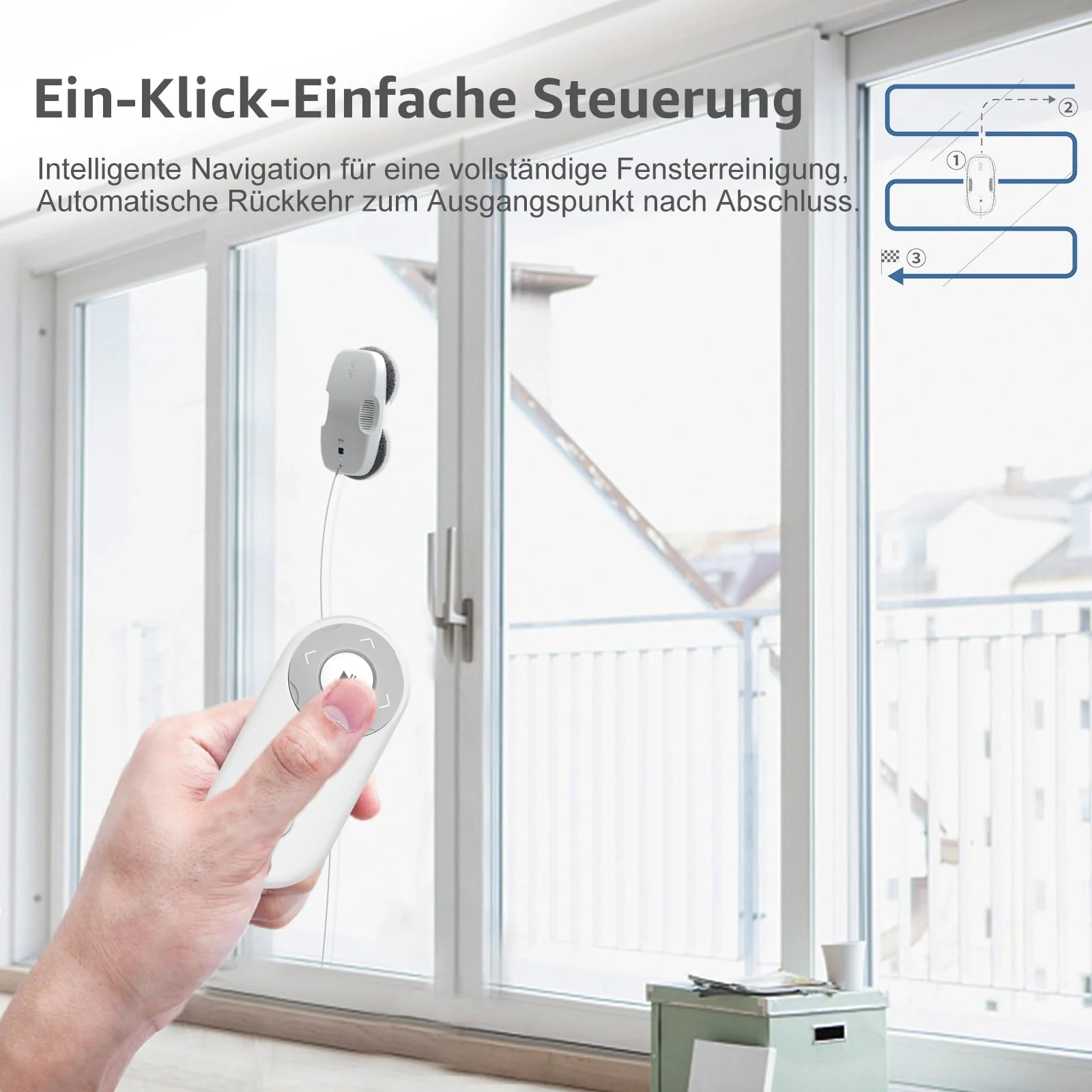 HUTT DDC55 Fensterputzroboter, Fensterputzer Elektrisch, Automatischer Fensterroboter, Fensterreiniger Roboter Fernbedienun, für Innenaußenfenster, Glas, Fliesen, 12x Stück Lappen - Image 4