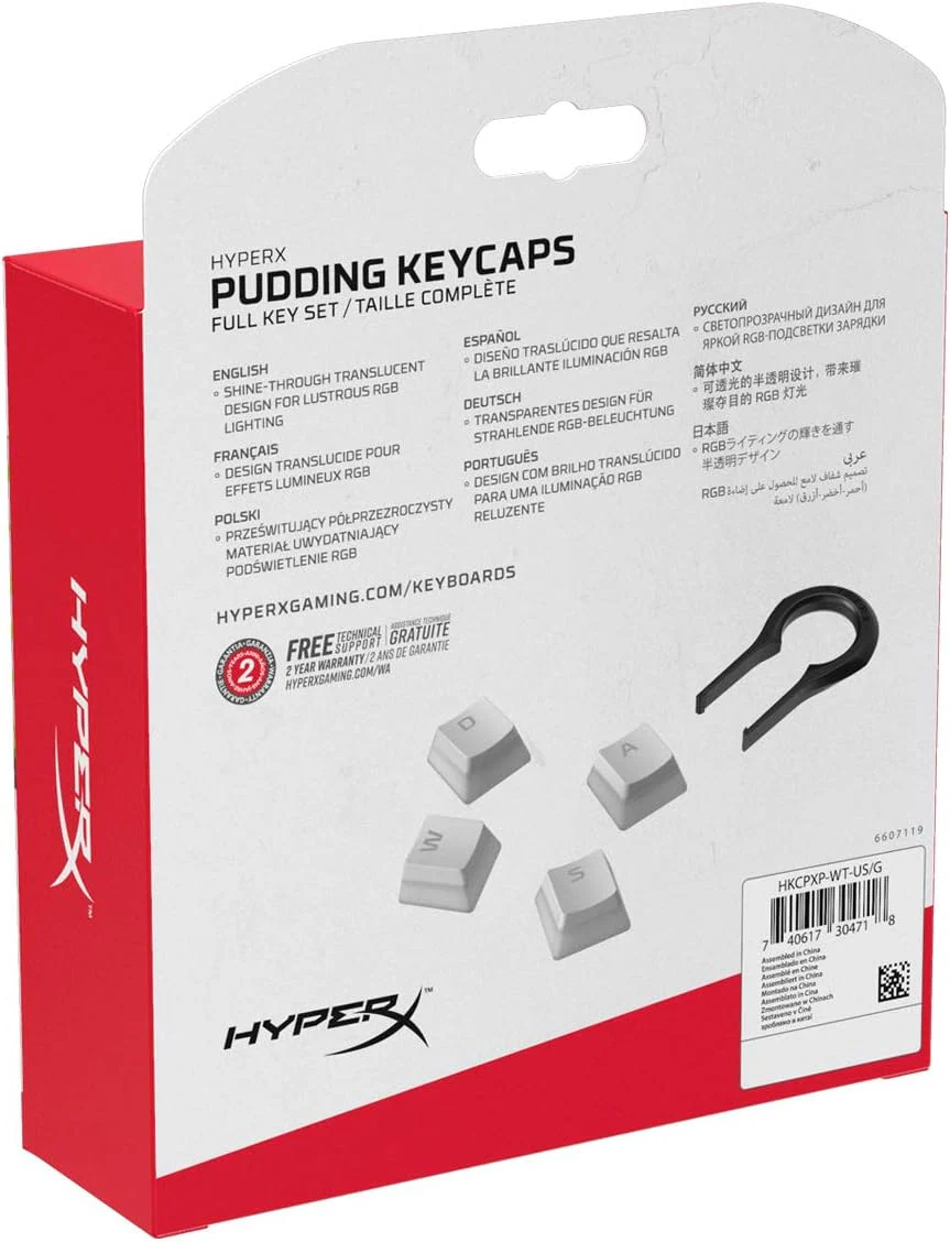 HyperX Pudding Keycaps – Vollständiger Tastensatz – PBT – {Weiß} – English (US) Layout – 104 Key, Hintergrundbeleuchtet, OEM Profil - Image 12
