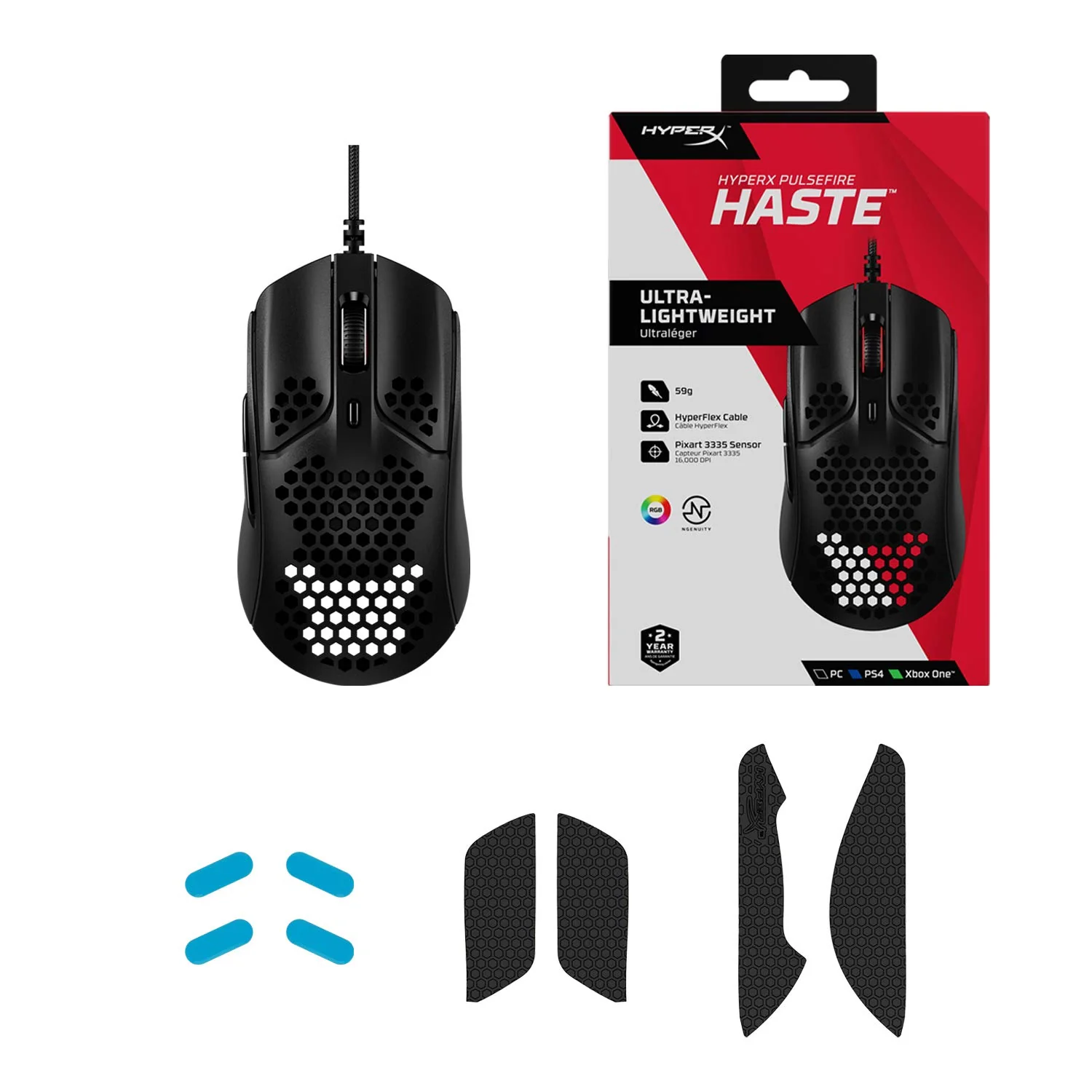HyperX Pulsefire Haste Gaming-Maus – Ultraleicht, 59g, Wabenschale, Hex-Design, HyperFlex-Kabel, bis zu 16.000 DPI, 6 programmierbare Tasten - Image 4