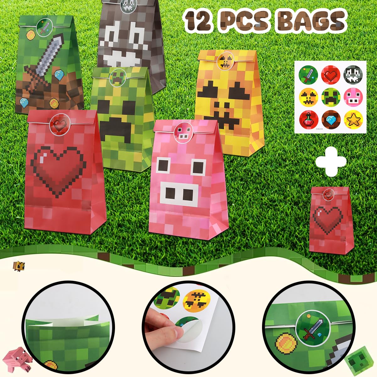 HYZMSZA Videospiel Party Mitgebsel, 98 Pcs Kindergeburtstag Gastgeschenke mit Spiel Armbänder Schlüsselanhänger Geschenktüten Aufkleber, Gamer Theme Party Zubehör, Pixel Party Mitgebsel Kinder - Image 7