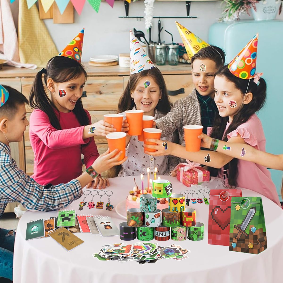 HYZMSZA Videospiel Party Mitgebsel, Kindergeburtstag Gastgeschenke, Give Aways Mitgebsel mit Schlüsselanhänger Notizbuch Aufkleber Spiel Armbänder Geschenktüten, Gamer Theme Party Zubehör - Image 2