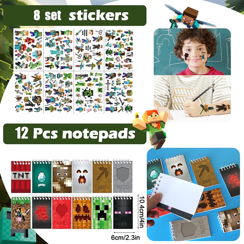 HYZMSZA Videospiel Party Mitgebsel, Kindergeburtstag Gastgeschenke, Give Aways Mitgebsel mit Schlüsselanhänger Notizbuch Aufkleber Spiel Armbänder Geschenktüten, Gamer Theme Party Zubehör - Image 5