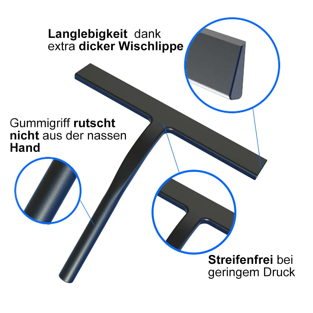 IARTISTE Duschabzieher Silikon Duschwischer Fensterabzieher Badezimmerwischer,Fensterabzieher aus Silikon mit Edelstahl-Kern für Dusche,Badezimmer,Spiegel,Glas-Reinigung,Fliesen (Black, Small)