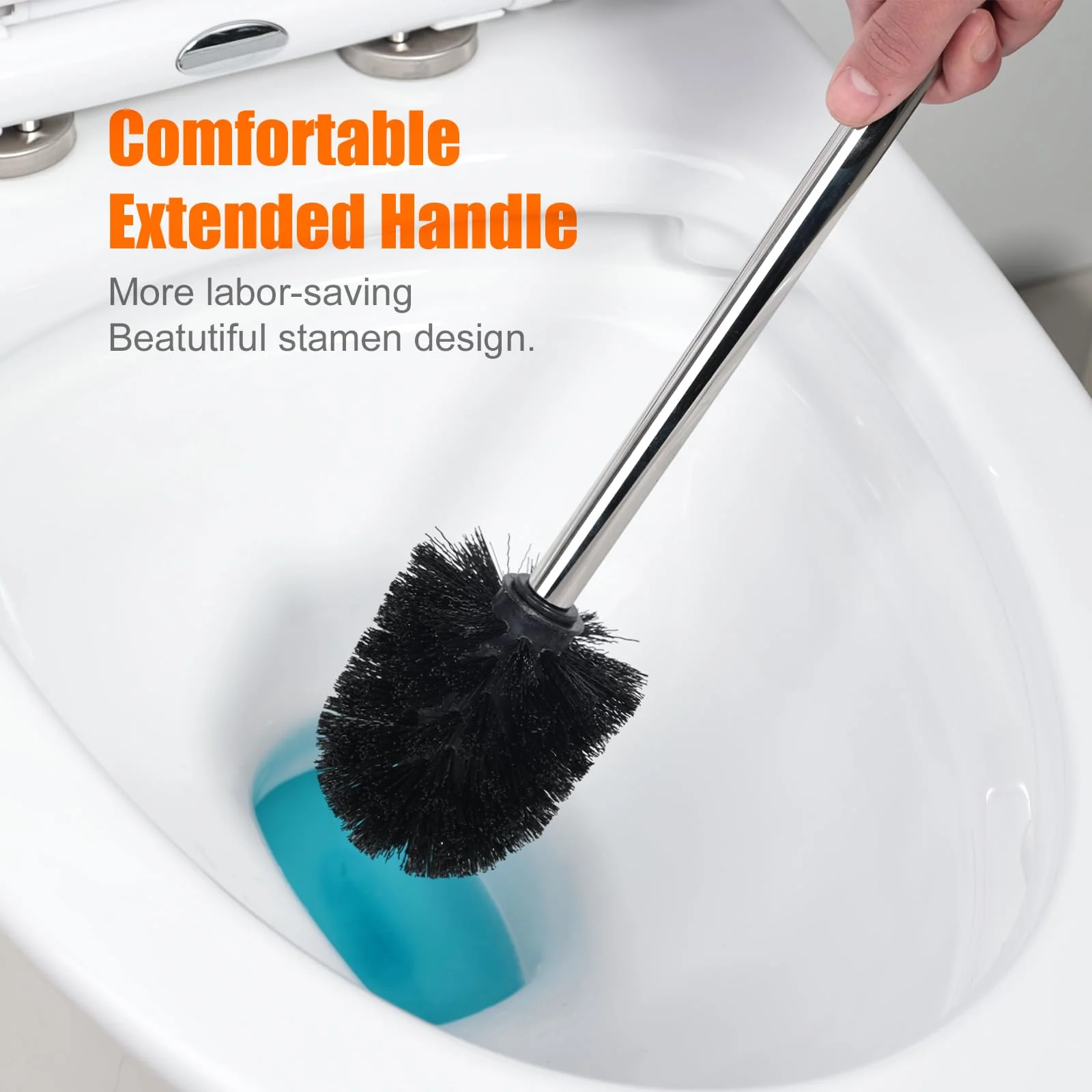 Ibergrif 4 Stück Klobürste Schwarz, WC Bürsten mit 8 cm Durchmesser, Abnehmbare Bürstenköpfe, Toilettenbürste mit Edelstahlstiel, M34155 - Image 5