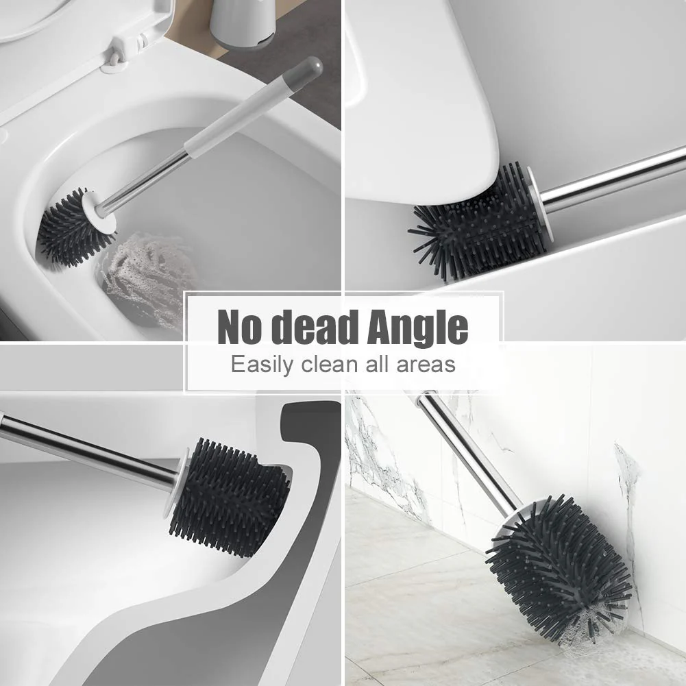 Ibergrif M34152, Klobürste Silikon mit Abtropfschale-Toilettenbürste, Klobürstenhalter Anti-Tropf, WC Bürste Belüftet Trocknung Geruchlos, WC Bürstengarnitur Stehen und Wandmontage, Weiss, 126x425mm - Image 14