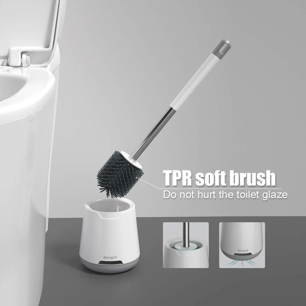 Ibergrif M34152, Klobürste Silikon mit Abtropfschale-Toilettenbürste, Klobürstenhalter Anti-Tropf, WC Bürste Belüftet Trocknung Geruchlos, WC Bürstengarnitur Stehen und Wandmontage, Weiss, 126x425mm - Image 8