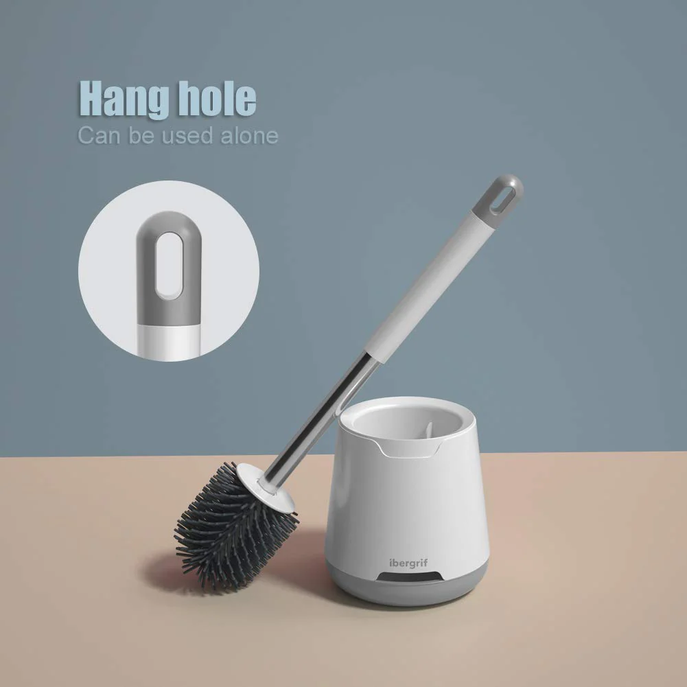 Ibergrif M34152, Klobürste Silikon mit Abtropfschale-Toilettenbürste, Klobürstenhalter Anti-Tropf, WC Bürste Belüftet Trocknung Geruchlos, WC Bürstengarnitur Stehen und Wandmontage, Weiss, 126x425mm - Image 9