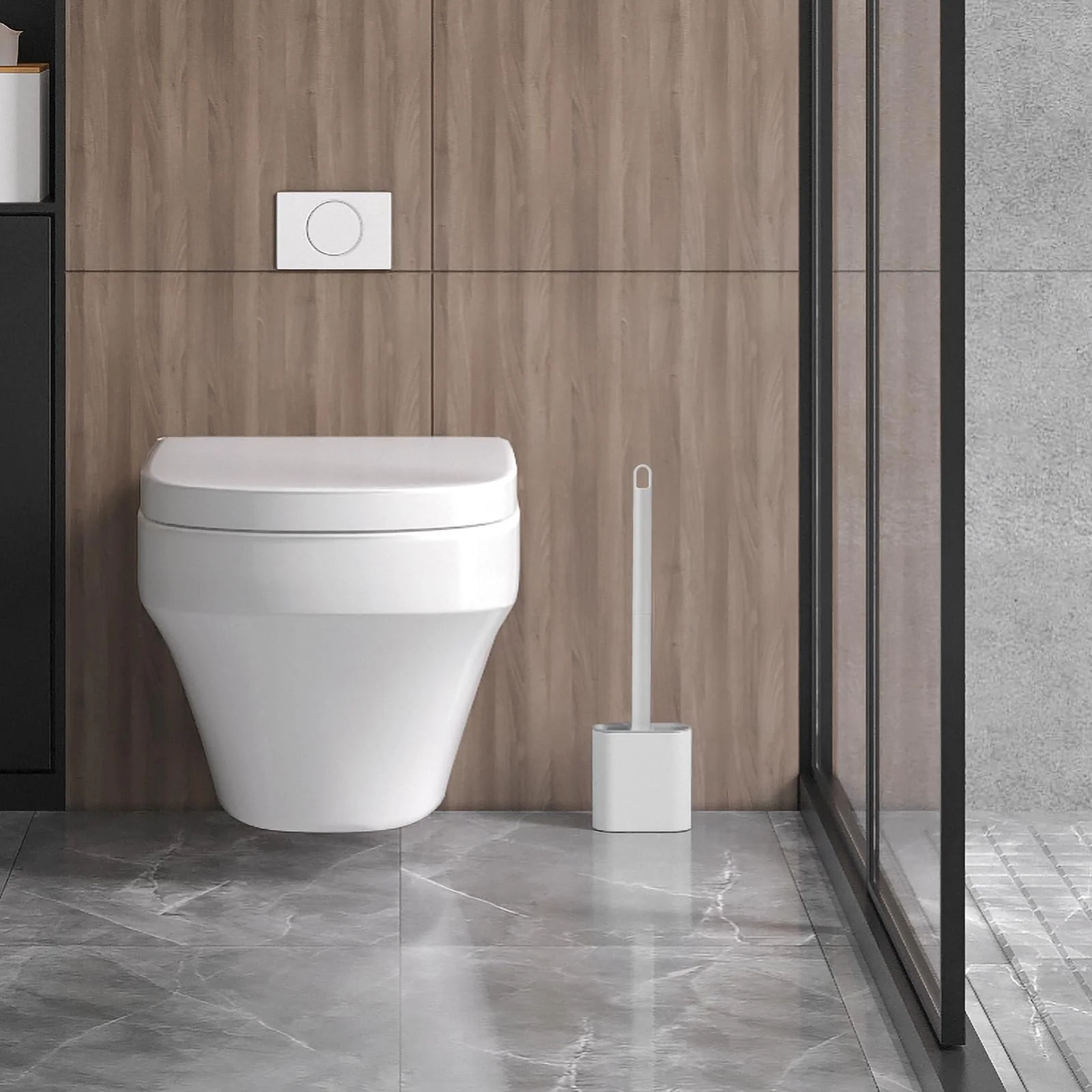 Ibergrif Toilettenbürste Silikon mit Halter, WC Bürste Wandmontage, Klobürste Silikon Set für Badezimmer, Weiß - Image 3