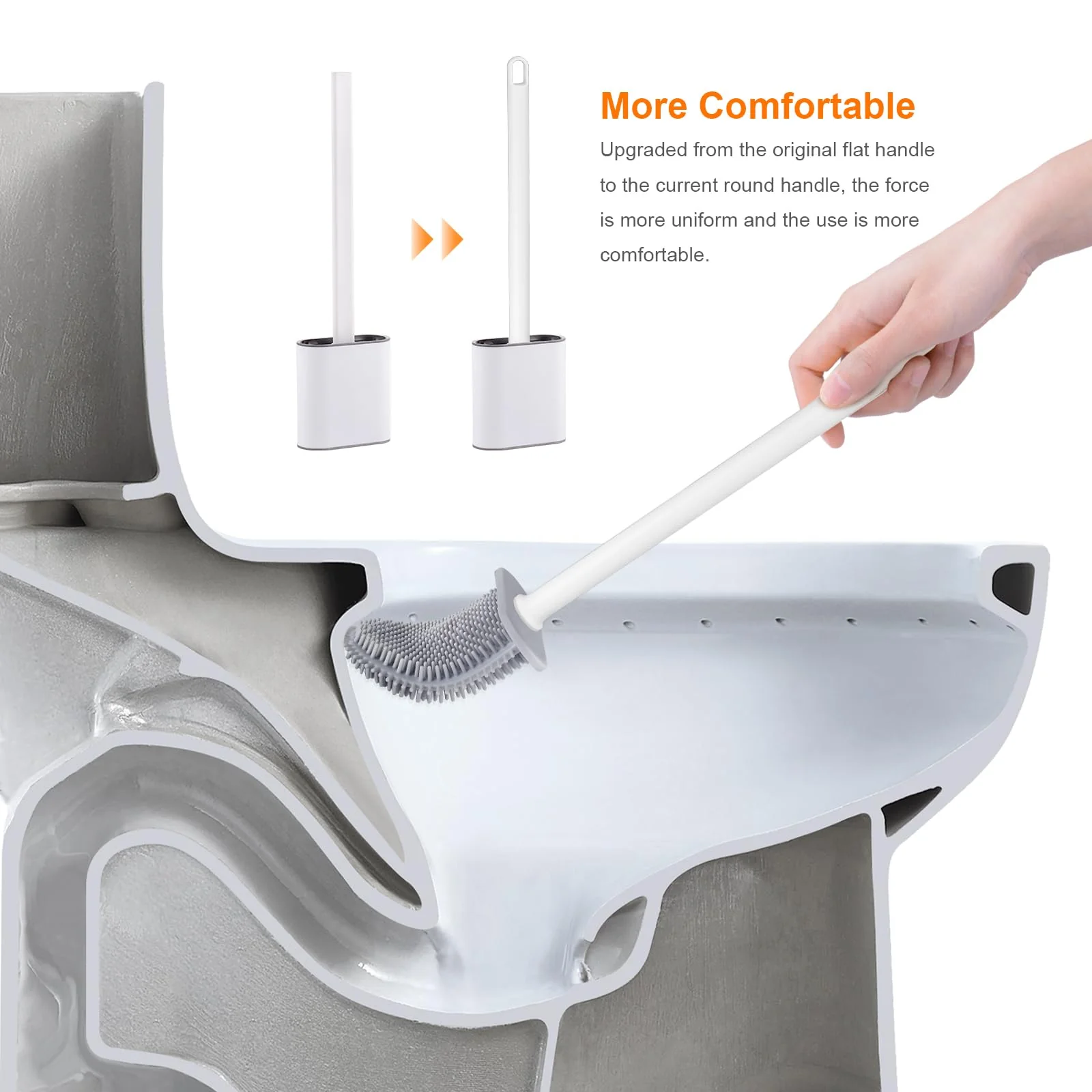 Ibergrif Toilettenbürste Silikon mit Halter, WC Bürste Wandmontage, Klobürste Silikon Set für Badezimmer, Weiß - Image 4