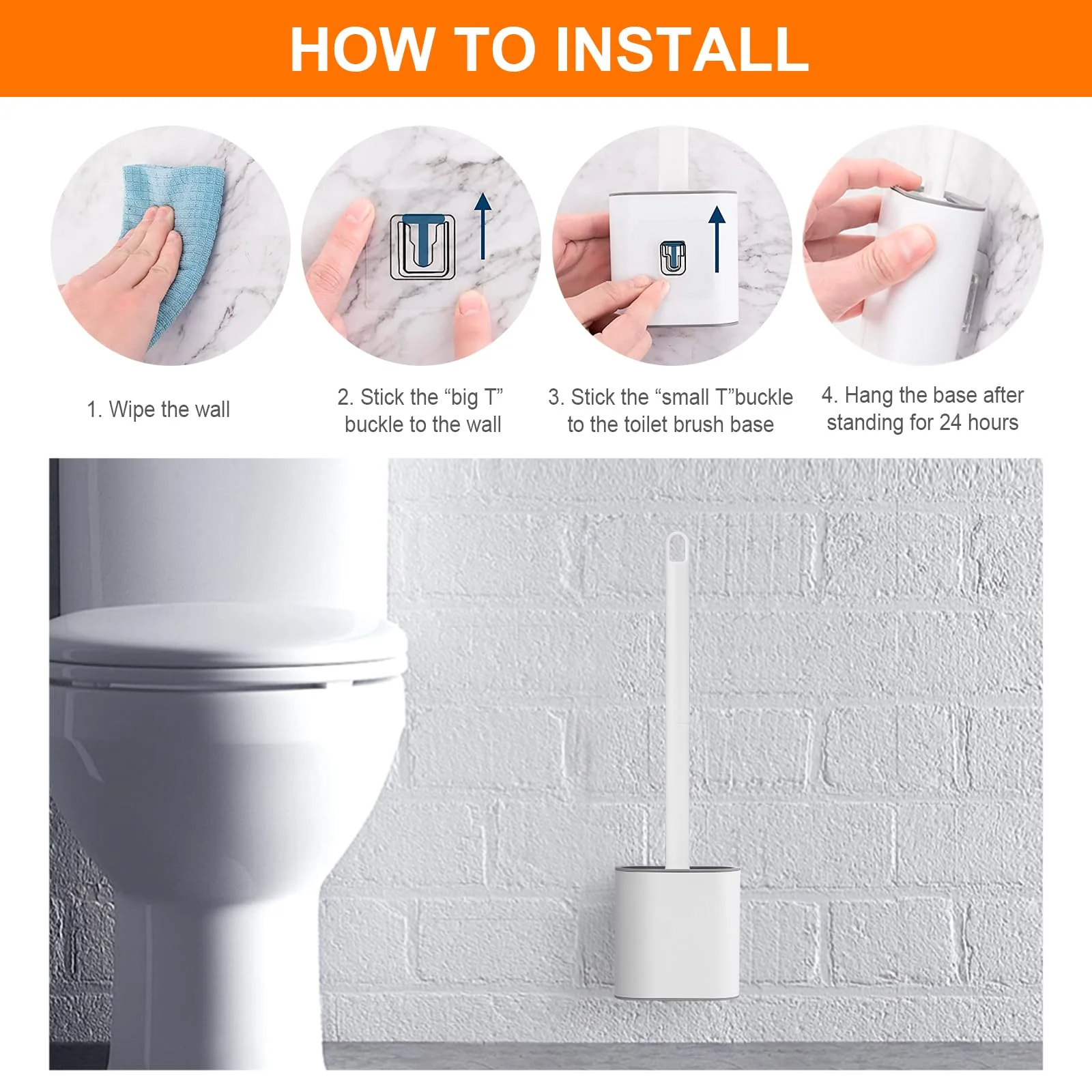 Ibergrif Toilettenbürste Silikon mit Halter, WC Bürste Wandmontage, Klobürste Silikon Set für Badezimmer, Weiß - Image 8