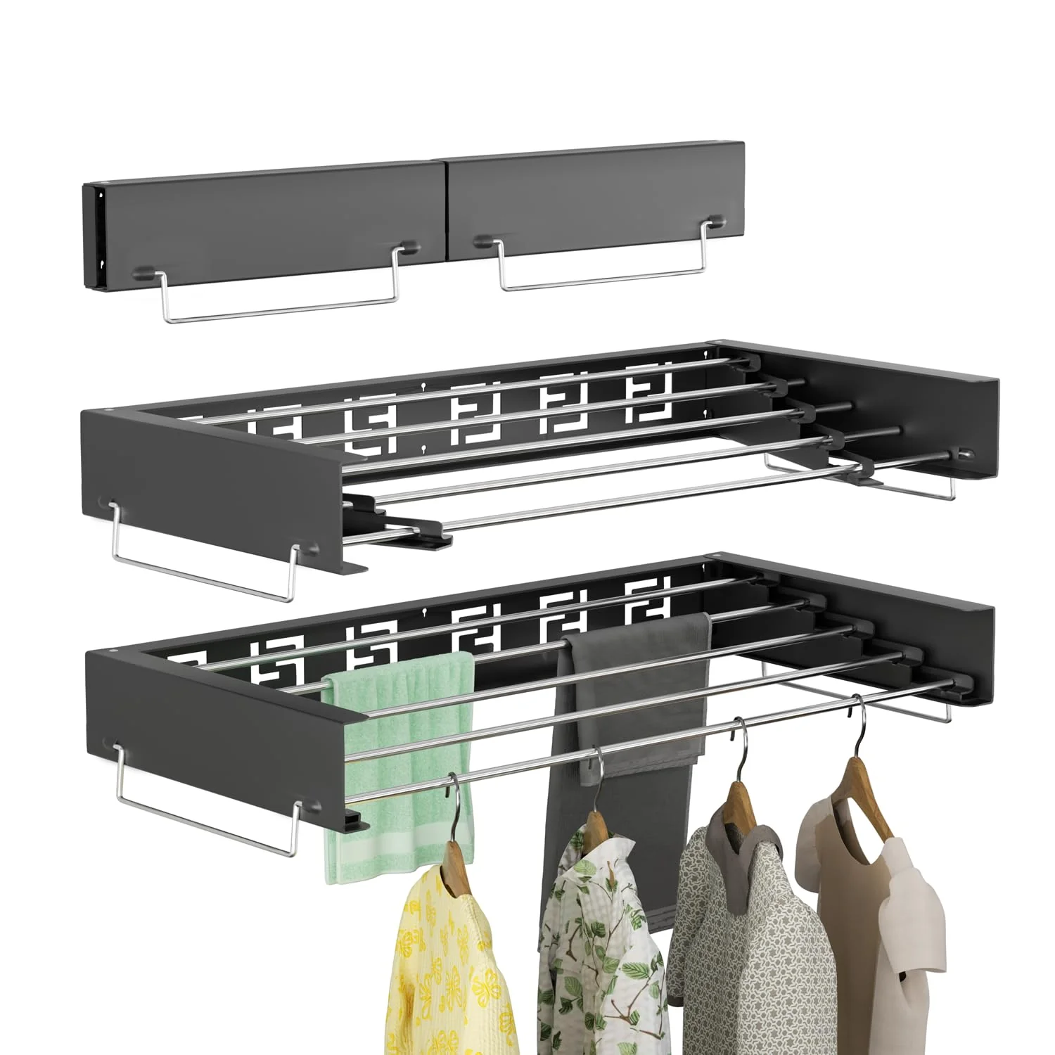 IBVIVIC Wand Wäschetrockner ausziehbar 80cm, Wäscheständer klappbar für Innen oder Außen, platzsparend kompakt, Schwarz - Image 4