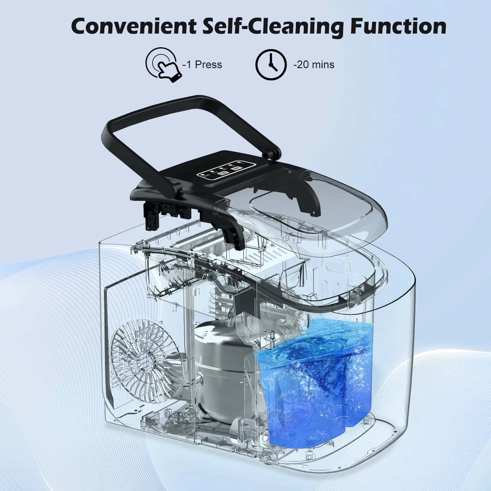 Ice Maker Cube Maschine Eiswurfelmachine Eiswürfel Arbeitsplatte In 6 Minuten fertig 2L mit Eisschaufel und Korb LED-Anzeige Für Home Bar Schwarz - Image 5