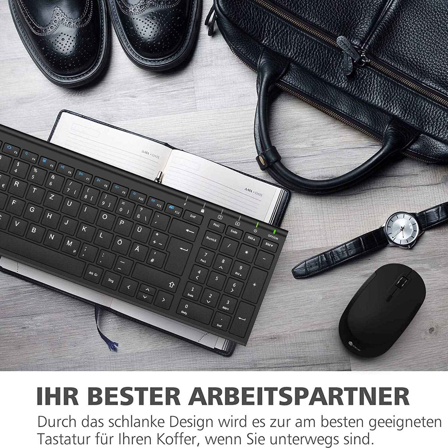 iClever 2.4G Tastatur Maus Set Kabellos, Aluminium Wireless Slim Tastatur QWERTZ Layout (Deutsch), für Computer/Desktop/PC/Laptop/Oberfläsche/Windows 10/8/7/Vista/XP (2.4GHz, USB) - Image 6