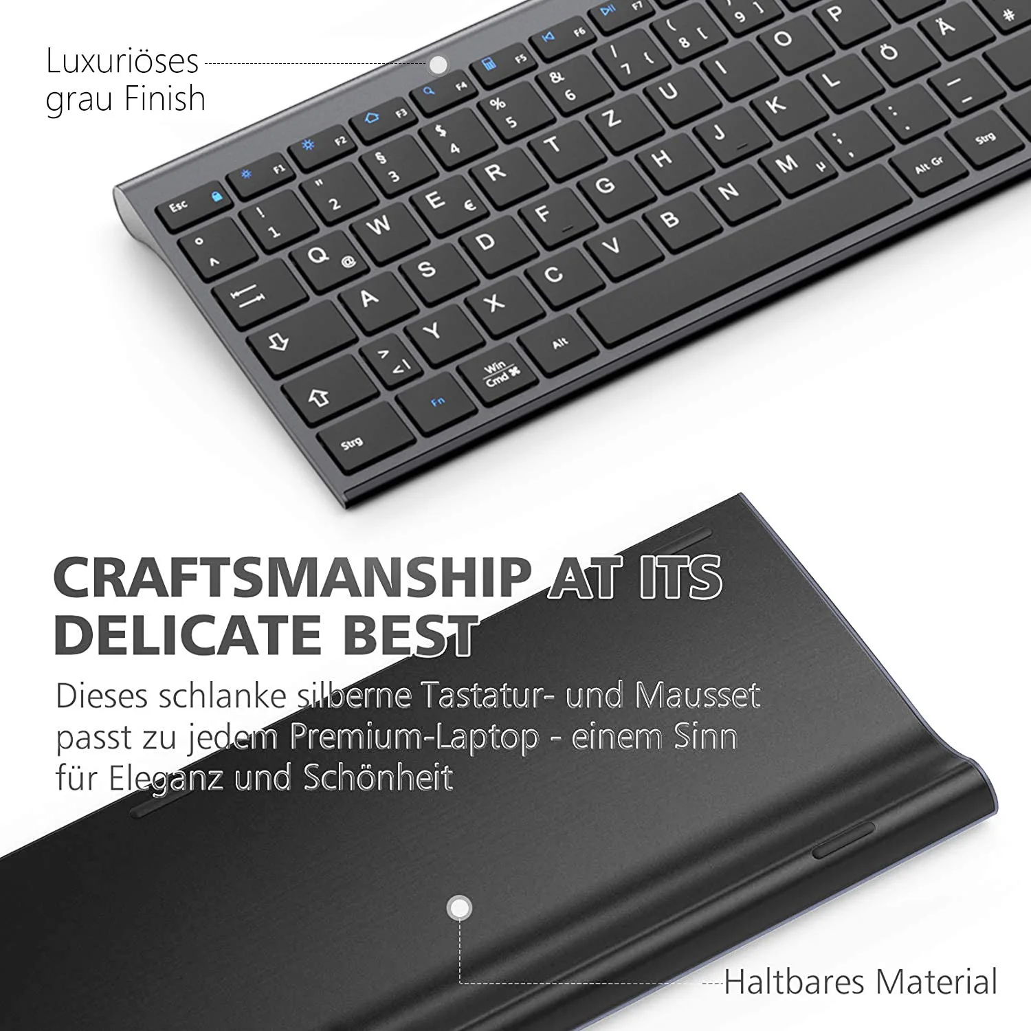 iClever GK03 2.4G Tastatur Maus Set Kabellos, Aluminium Wireless Slim Tastatur QWERTZ Layout (Deutsch), für Computer/Desktop/PC/Laptop/Oberfläsche/Windows 10/8/7/Vista/XP (2.4GHz, USB) - Image 5