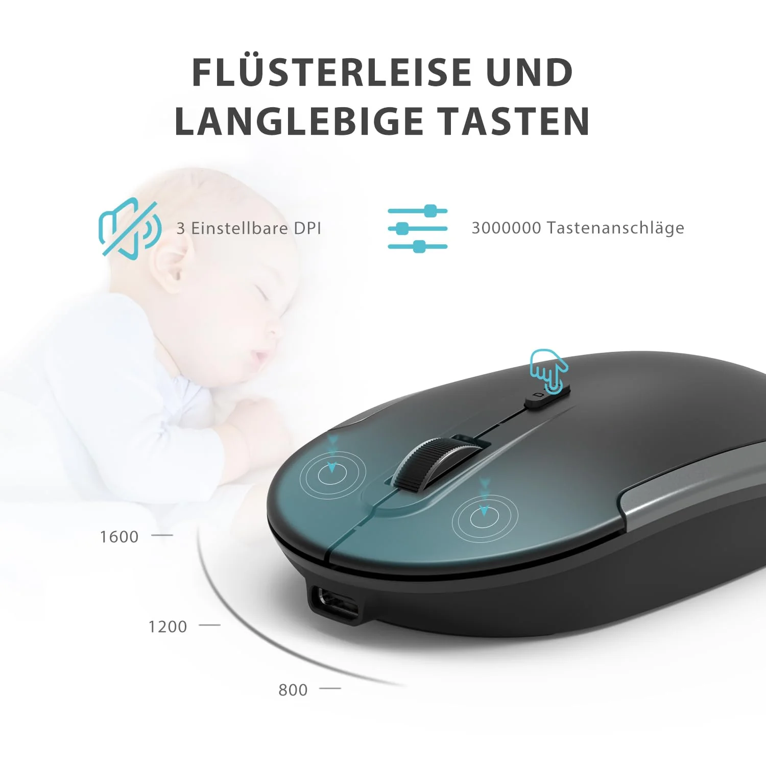 iClever GK08 Wireless Keyboard and Mouse - 2.4G Ultraslim Rechargeable Wireless Keyboard Mouse Set for PC, Desktop, Notebook, Laptop, Windows Mac OS, QWERTZ Layout, Black and Grey - Image 5