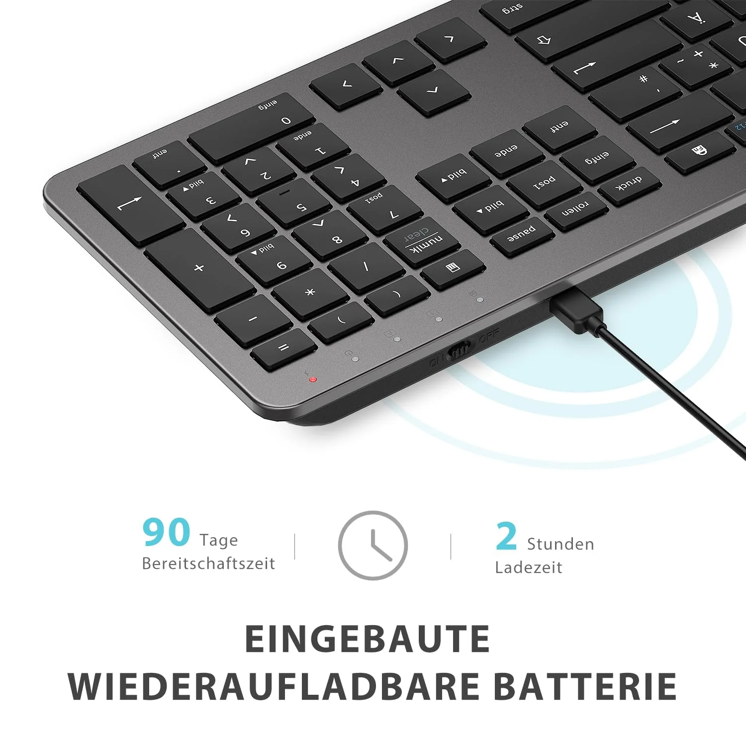 iClever GK08 Wireless Keyboard and Mouse - 2.4G Ultraslim Rechargeable Wireless Keyboard Mouse Set for PC, Desktop, Notebook, Laptop, Windows Mac OS, QWERTZ Layout, Black and Grey - Image 6