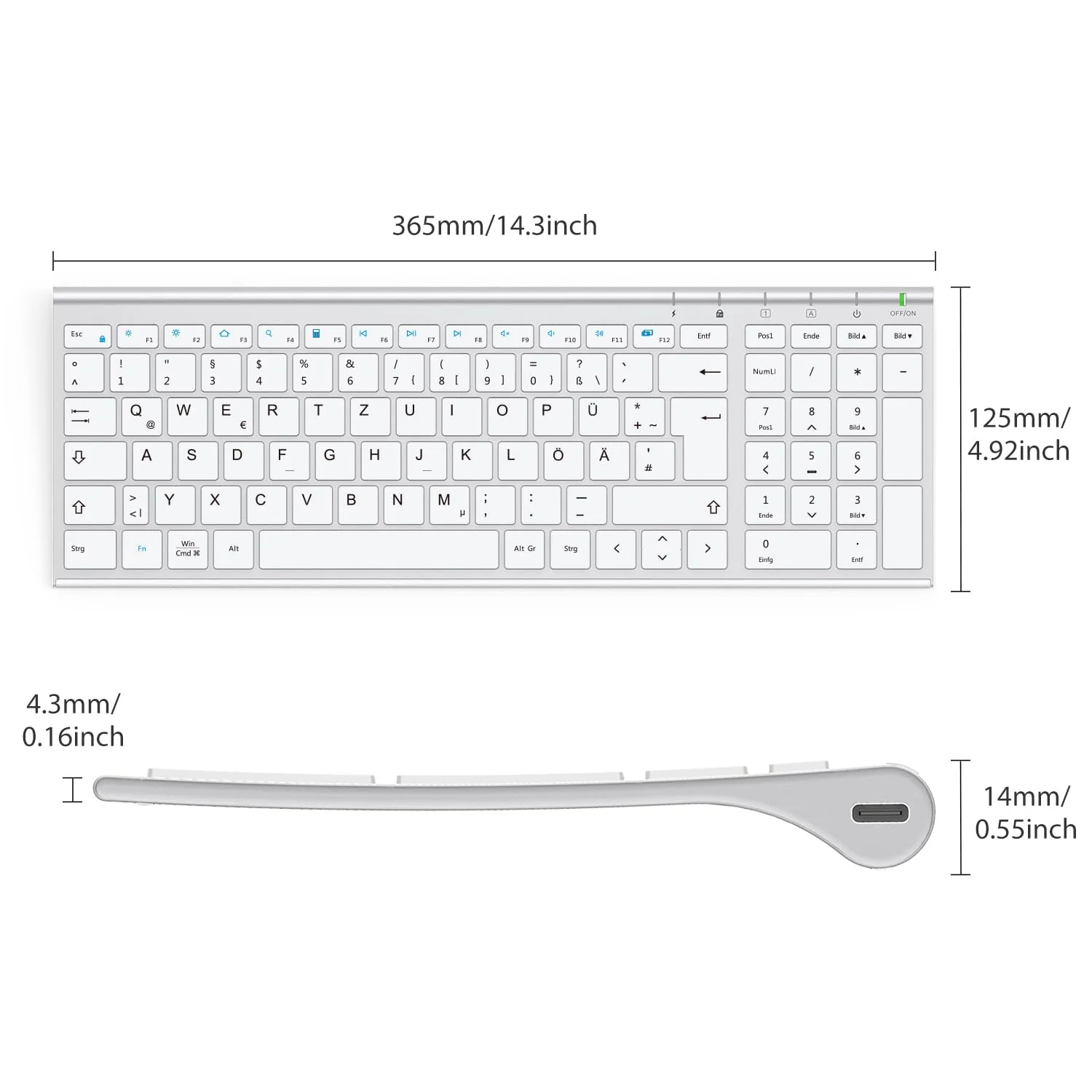 iClever Kabellos Tastatur Maus Set, Wiederaufladbare Kabellose Tastatur und Maus, QWERTZ Layout (Deutsch), Ultra Thin für Computer/Desktop/PC/Laptop/Windows 10/8/7, Weiß und Silber - Image 7