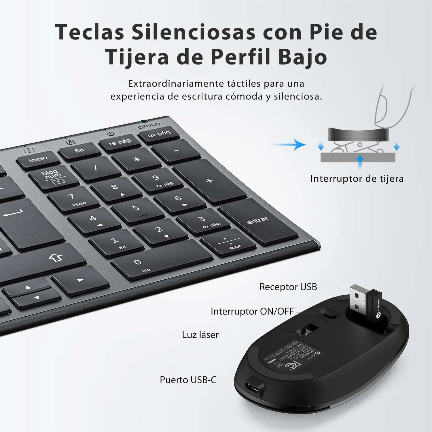 iClever Teclado y Ratón Inalámbrico GK03-QWERTY Español 2.4G Teclado Ratón Inalámbrico Con Batería Recargable, Diseño Ergonómico, Tamaño Compacto, Delgado y Fino, Conexión Estable - Image 2