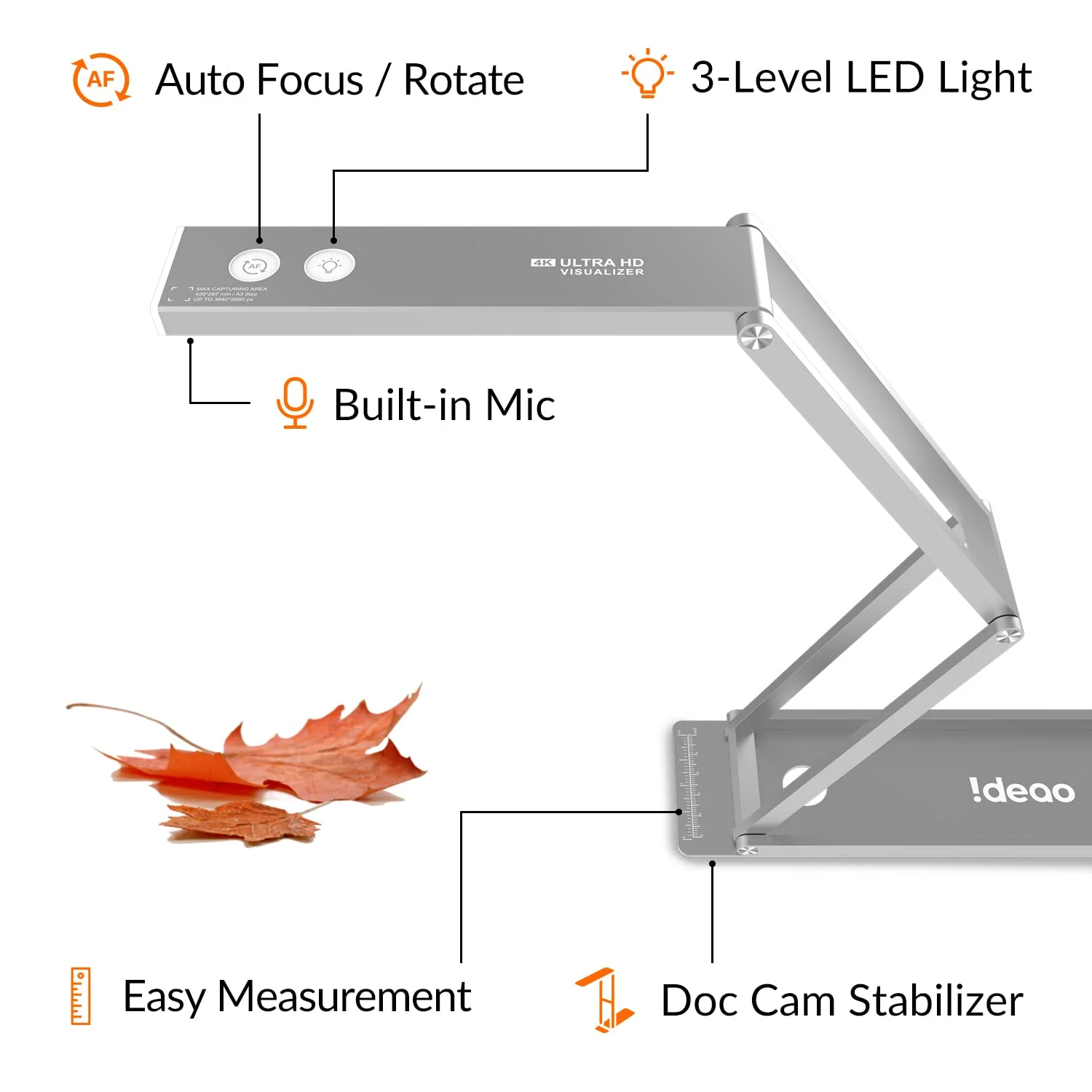 IDEAO DC400, Faltbare 4K-USB-Dokumentenkamera und Webcam, 1080P, 60fps mit Autofokus, eingebautem Mikrofon, LED und Plug&Play, für Distance Learning, Fernunterricht und Online Coaching - Image 4