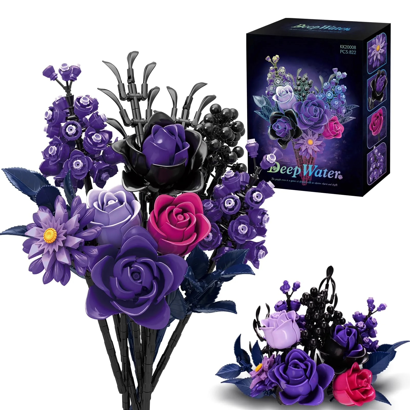 Ideas Halloween Blumen Rosen Spielzeug Klemmbausteine Bausteinen,Kompatibel Mit Lego Flowers Geschenk für Erwachsene Frauen Mädchen Home Deko für Geburtstag, Muttertag, Weihnachten 8-16+(822PSC)