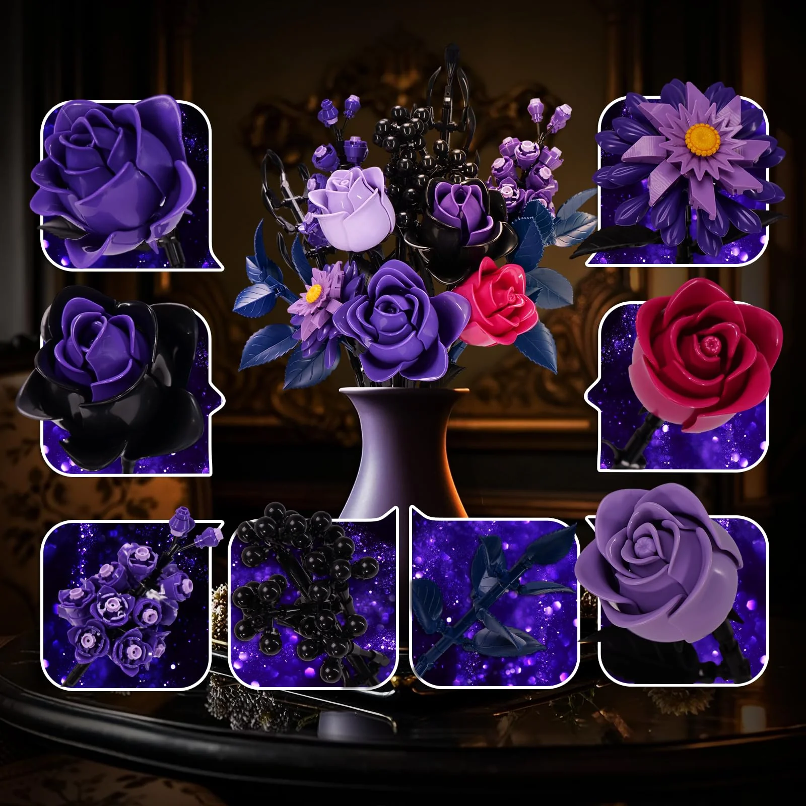 Ideas Halloween Blumen Rosen Spielzeug Klemmbausteine Bausteinen,Kompatibel Mit Lego Flowers Geschenk für Erwachsene Frauen Mädchen Home Deko für Geburtstag, Muttertag, Weihnachten 8-16+(822PSC) - Image 9