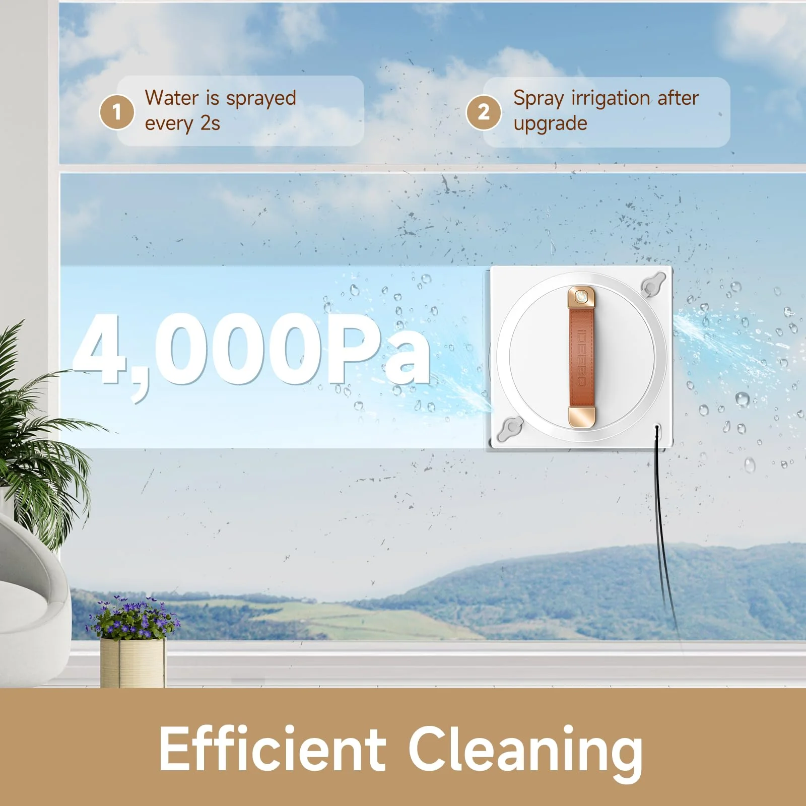 iDEEBO G500 Fensterputzroboter, Effizienter Intelligente Fenstersauger, Beidseitiges Sprühsystem, Automatische Wegplanung, Fensterputzer mit Auslaufsicherem Wassertank - Image 4