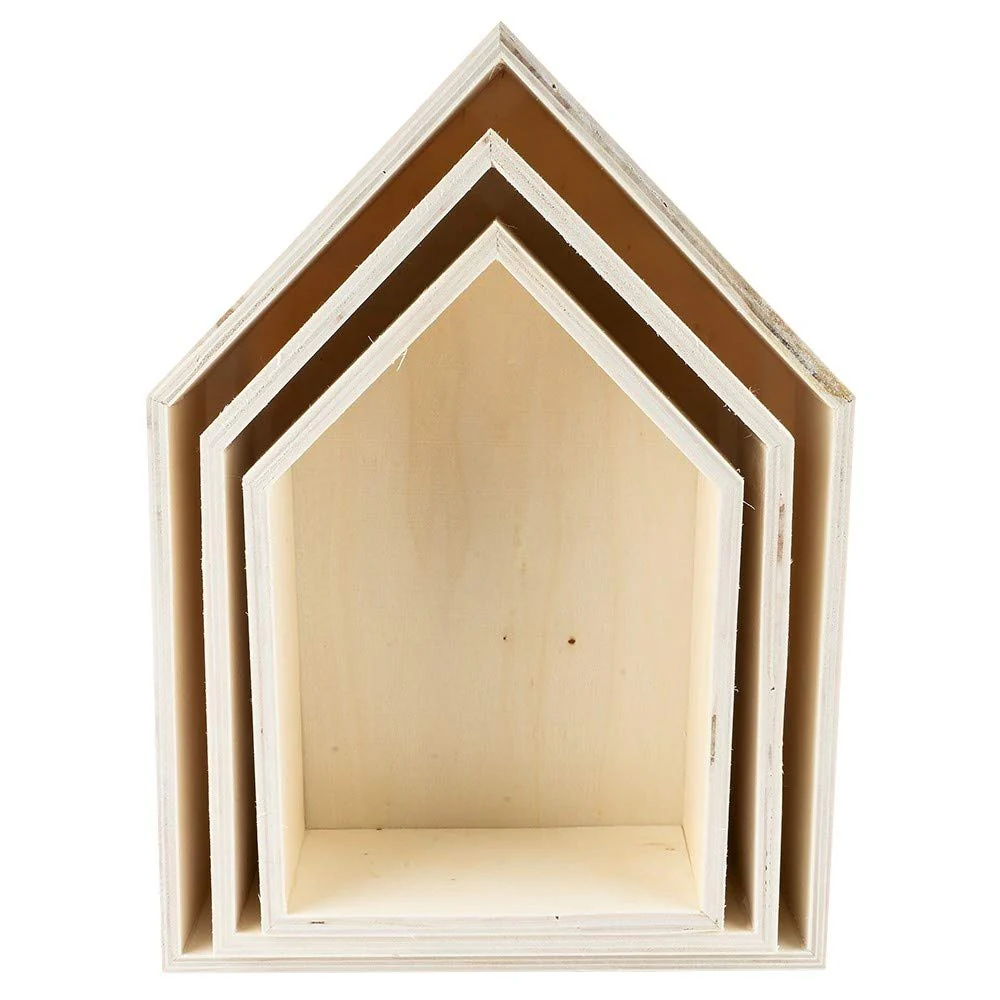 Ideen mit Herz Holzrahmen-Set Haus | 3 Stück | Holzbox in Hausform | Wandregal | Regal | Wanddekoration | zum Basteln und Bemalen | 3 verschiedene Größen | Höhen: 27,3cm, 23,7cm & 20,5cm - Image 7
