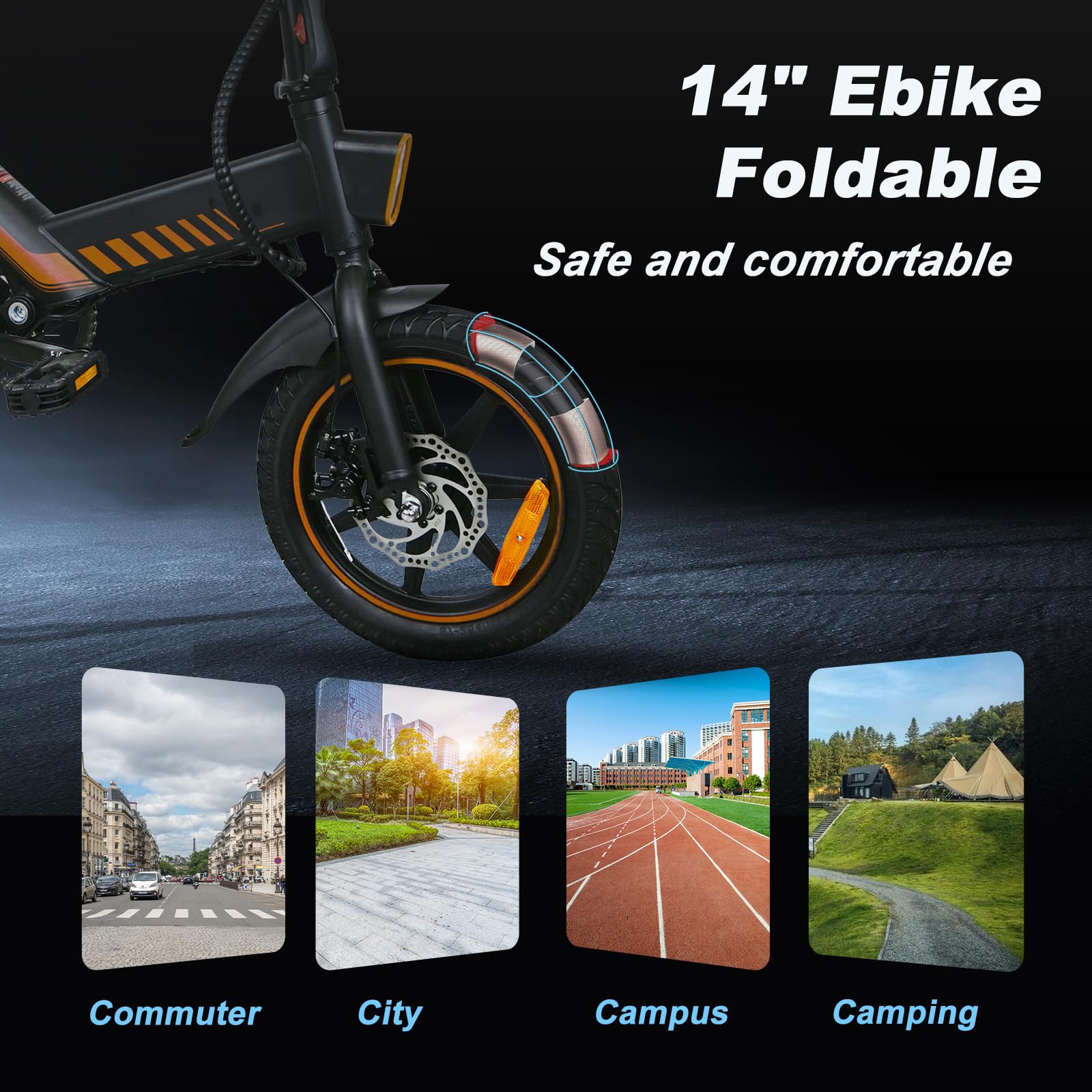 IDMD 14 Zoll E-Bike Klappbar, 36V 10,4Ah Akku und Bis 45 km Reichweite, 250W Motor, Einstellbarer Höhe Mini Elektro-Klapprad für Stadt & Pendler Damen und Herren (Blau) - Image 3