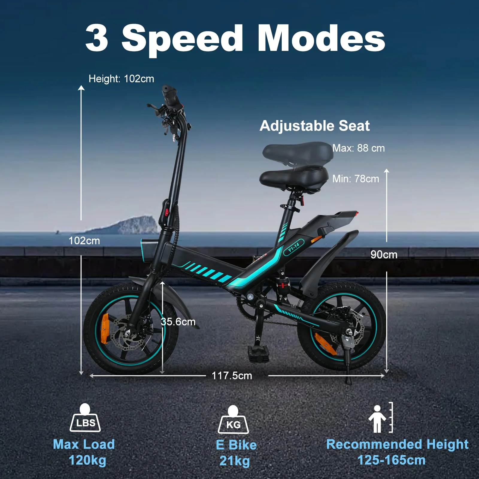 IDMD 14 Zoll E-Bike Klappbar, 36V 10,4Ah Akku und Bis 45 km Reichweite, 250W Motor, Einstellbarer Höhe Mini Elektro-Klapprad für Stadt & Pendler Damen und Herren (Blau) - Image 4