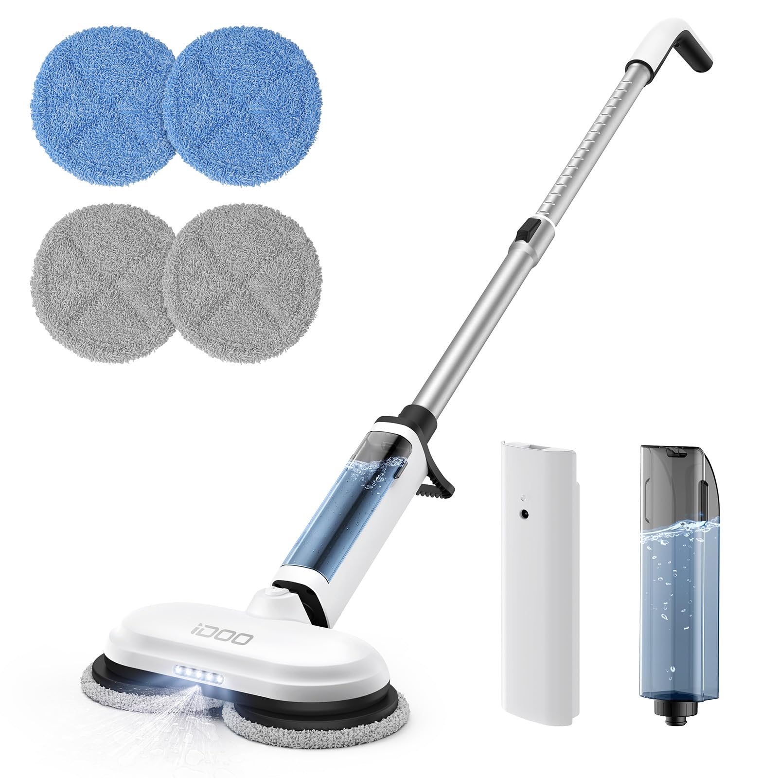 iDOO Kabellos Bodenwischer Elektrisch, Akku Elektrischer Wischmopp mit Sprühfunktion, 350ml Wassertank und LED Beleuchtung, Doppelte Rotationmopp Ohne Kraftaufwand, Weiß - Image 3