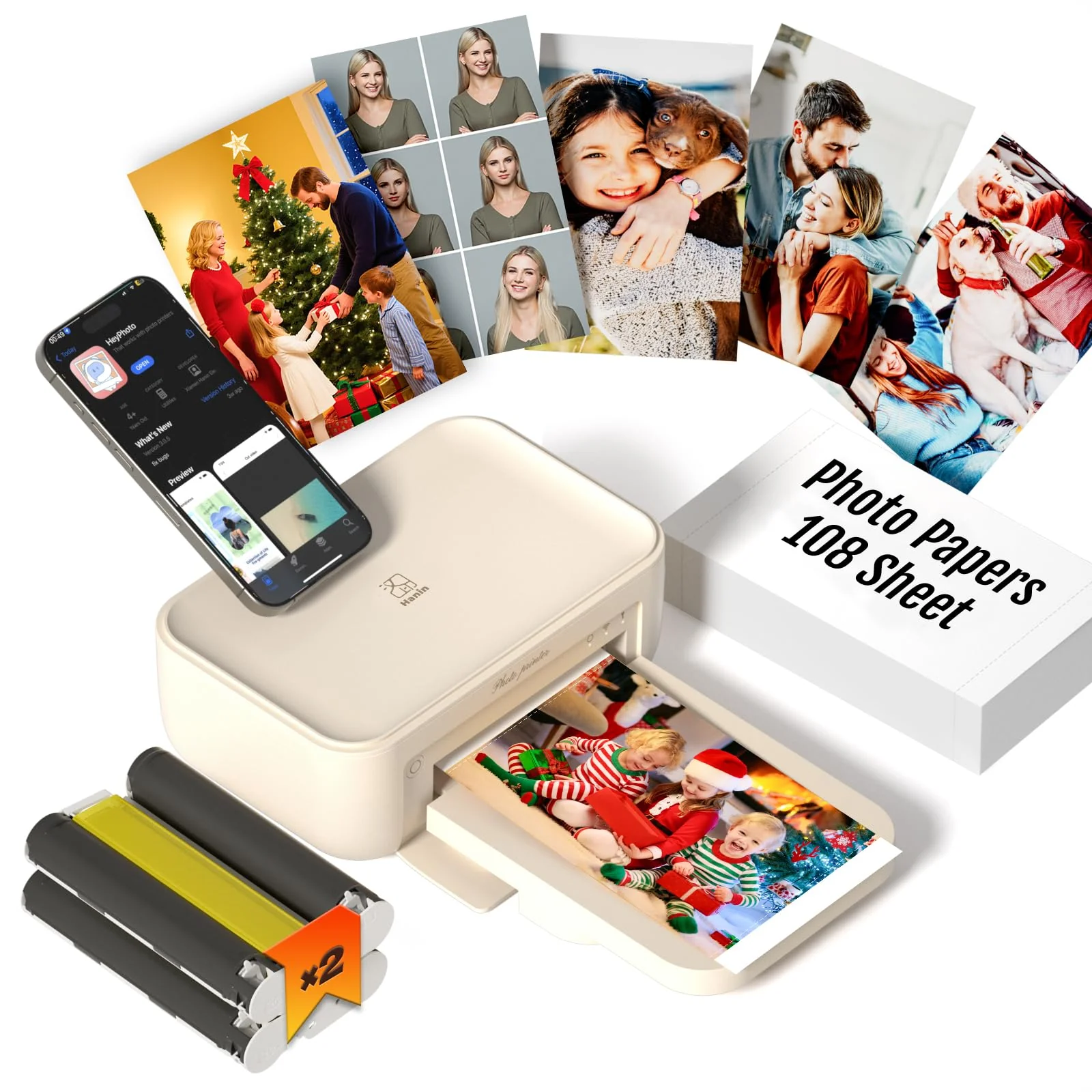 iDPRT CP4100 Fotodrucker mit 108 Blatt Fotopapier und 2 Bändern, tragbarer Fotodrucker für iOS- und Android-Smartphones, ideales Geschenk, um schöne Momente festzuhalten