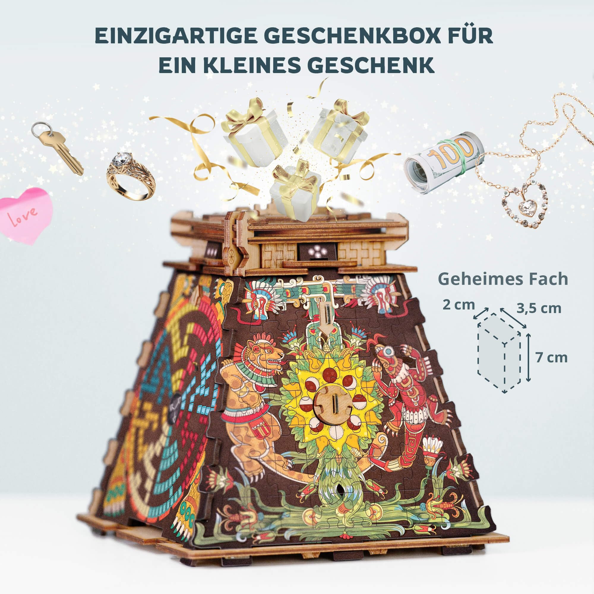 iDventure Cluepuzzle Sonnenpyramid - Escape Room Spiel mit Jigsaw Puzzle - 3D Holzpuzzle - Geschenkbox - Schatztruhe - Sequenzielle Puzzles Rätselbox Erwachsene - Geldgeschenk - Geschenk - Image 2