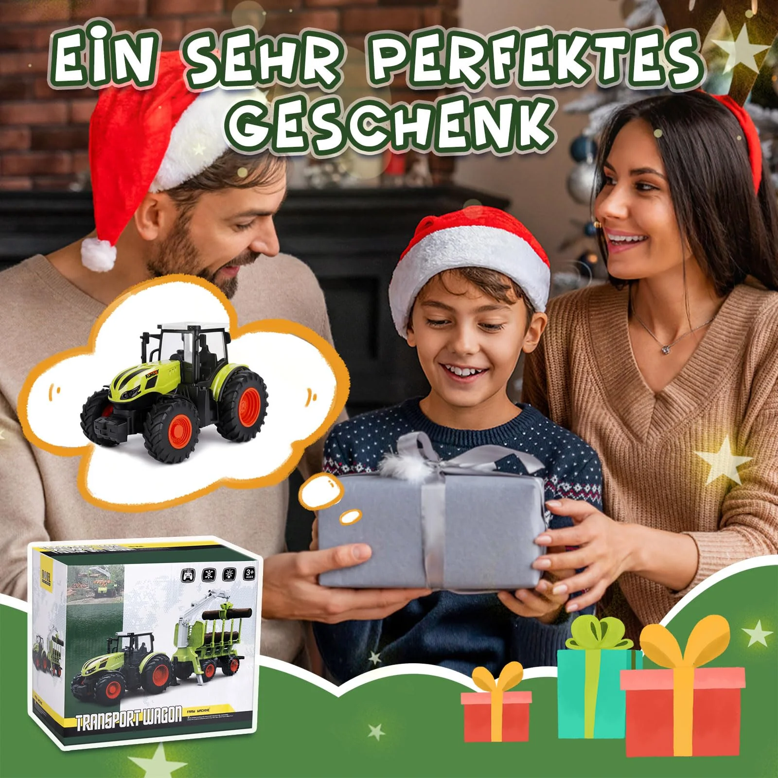IEEILULU Ferngesteuerter Traktor Ferngesteuert, RC Traktor Spielzeug, 2.4 Ghz, 1:24, Traktor mit Anhänger, Holzgreifer, Frontlader und 4 Baumstämmen, Holztransporter Spielzeug ab 3 4 5 6 Jahre - Image 2