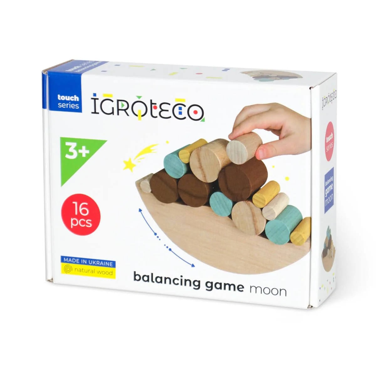 Igroteco® Mond-Balancierer 16 Teile aus Holz – Pädagogisches Lernspielzeug zur Förderung von Motorik, Konzentration & Kreativität für Kinder