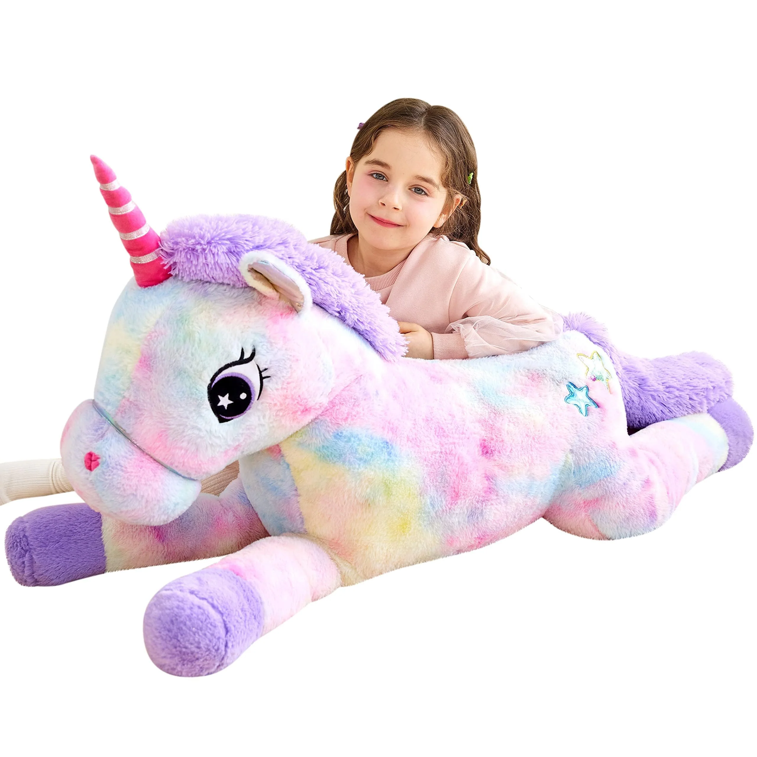 IKASA Groß Einhorn Stofftier Riesen Kuscheltier,110cm Gross Plüschtier Riesige Flauschige Weich Jumbo Plüsch Spielzeug,Geschenk für Kinder