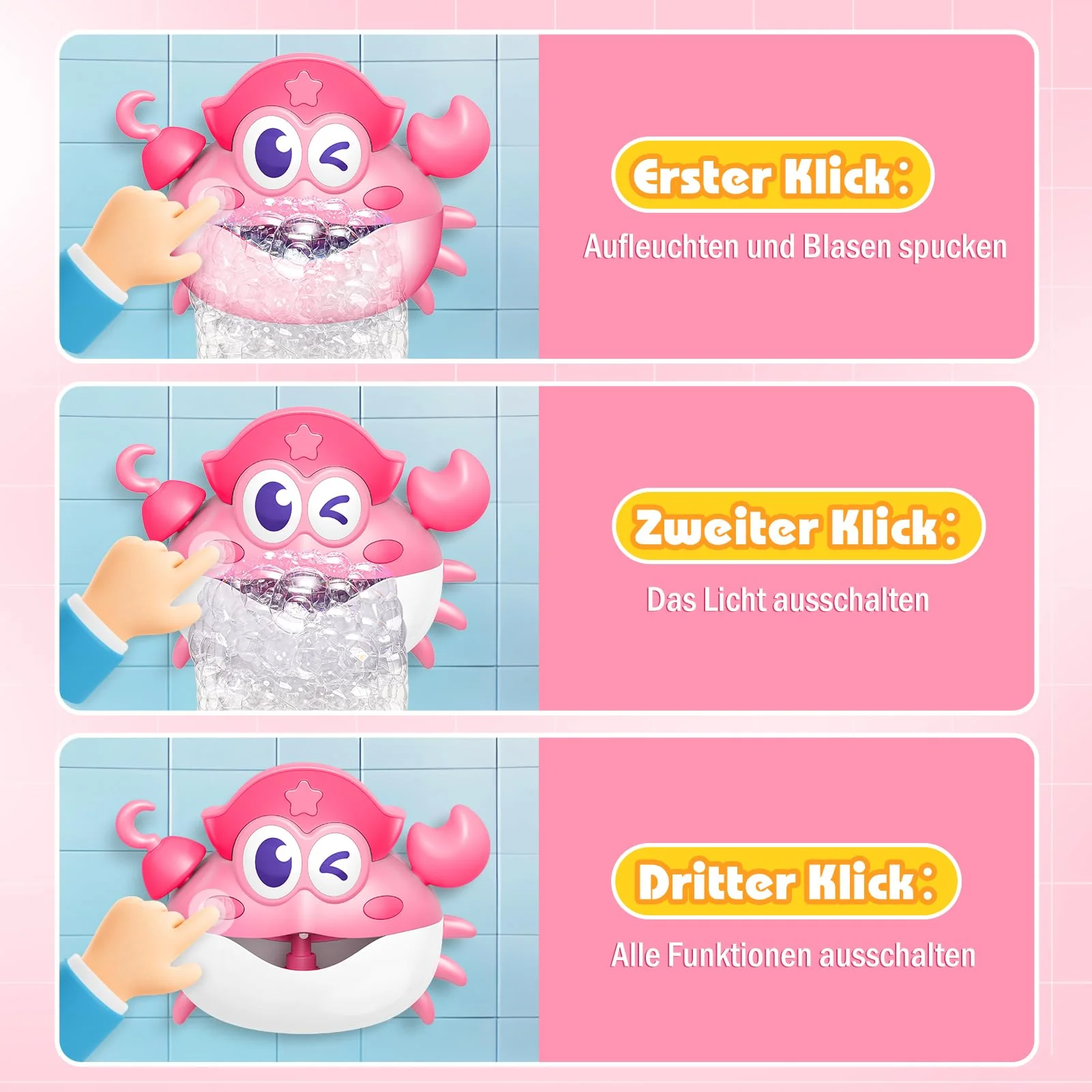 iKidiki Badespielzeug Baby Spielzeug ab 1 2 3 4 5 Jahre Mädchen, Geschenk 1-5 Jahre Mädchen Badewannenspielzeug ab 1-5 Jahre Schaummaschine Badewanne Geburtstagsgeschenk für Mädchen Krabbe Baby - Image 2