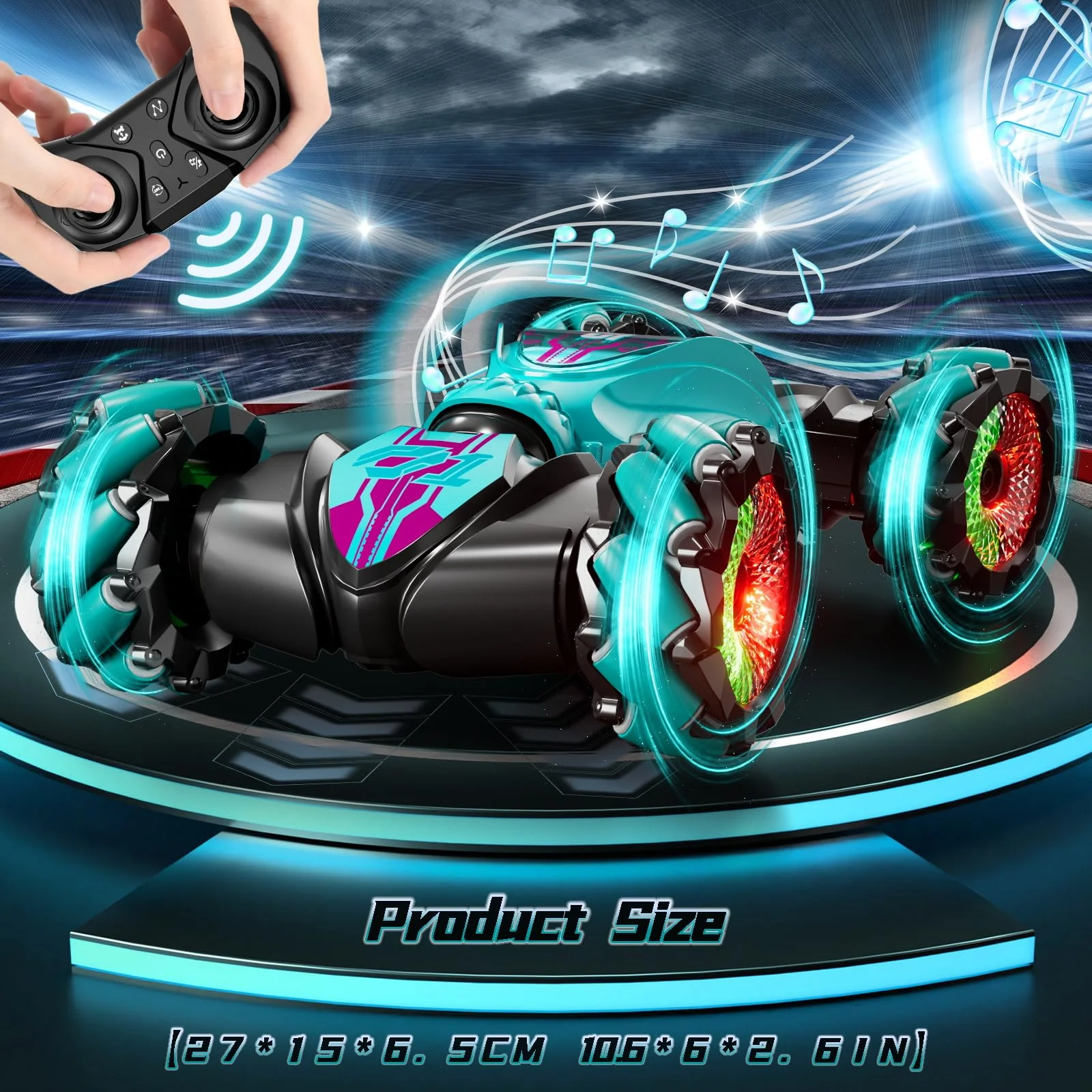 IKIDSUN Ferngesteuerte Auto mit Handsteuerung, RC Stunt Car, 2,4 GHz 4WD 360°Doppelseitige Rotierende Ferngesteuertes Auto mit Musik für Junge Mädchen ab 8 9 10 12+ Jahre, Geschenke Für Kinder - Image 2
