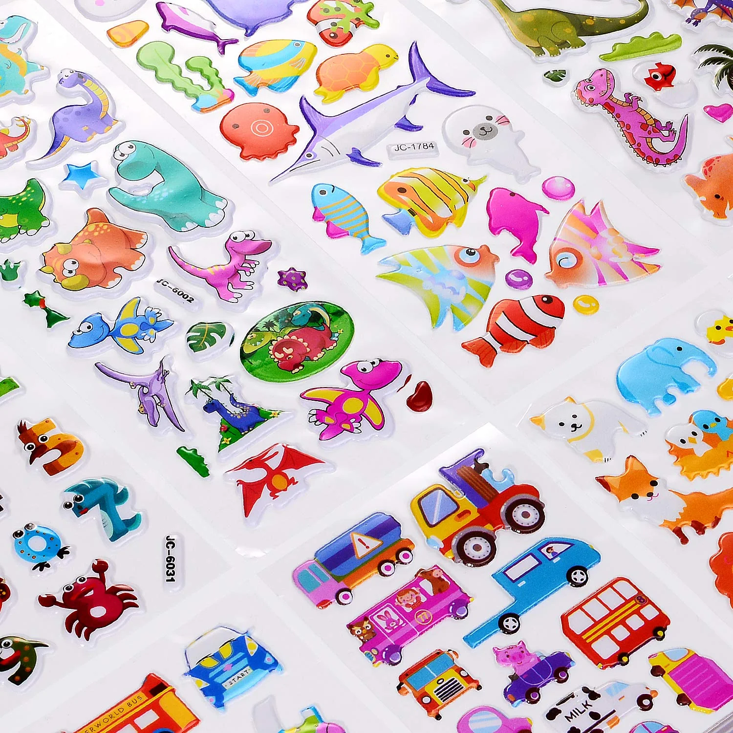 IKWOLETI Sticker Kinder 1200 3D Sticker Set für Kinder und Kleinkinder, Aufkleber Kinder inkl. Dino, Tiere, Zahlen, Buchstaben, Autos und Mehr (40 Blätter) - Image 4