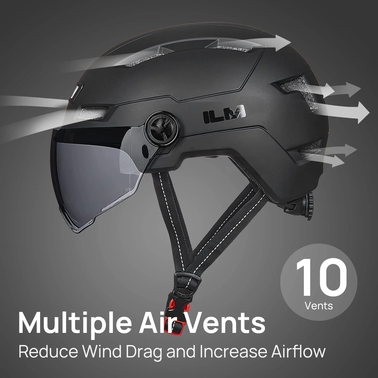 ILM Fahrradhelm mit Visier und LED Licht Mountain&Road Fahrradhelme für Damen und Herren Fahrradhelm für Pendeln in der Stadt E3-10L,schwarz L-XL - Image 2
