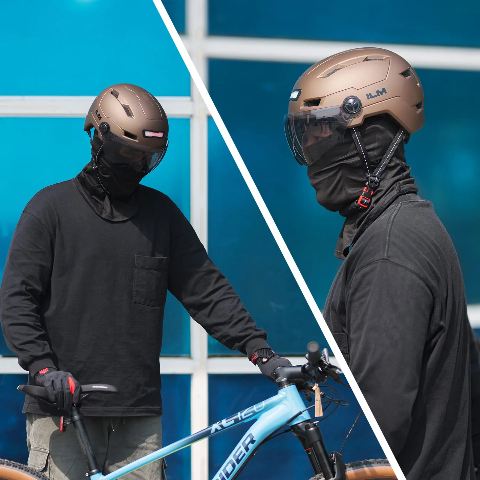 ILM Fahrradhelm mit Visier und LED Licht Mountain&Road Fahrradhelme für Damen und Herren Fahrradhelm für Pendeln in der Stadt E3-10L,schwarz L-XL - Image 4