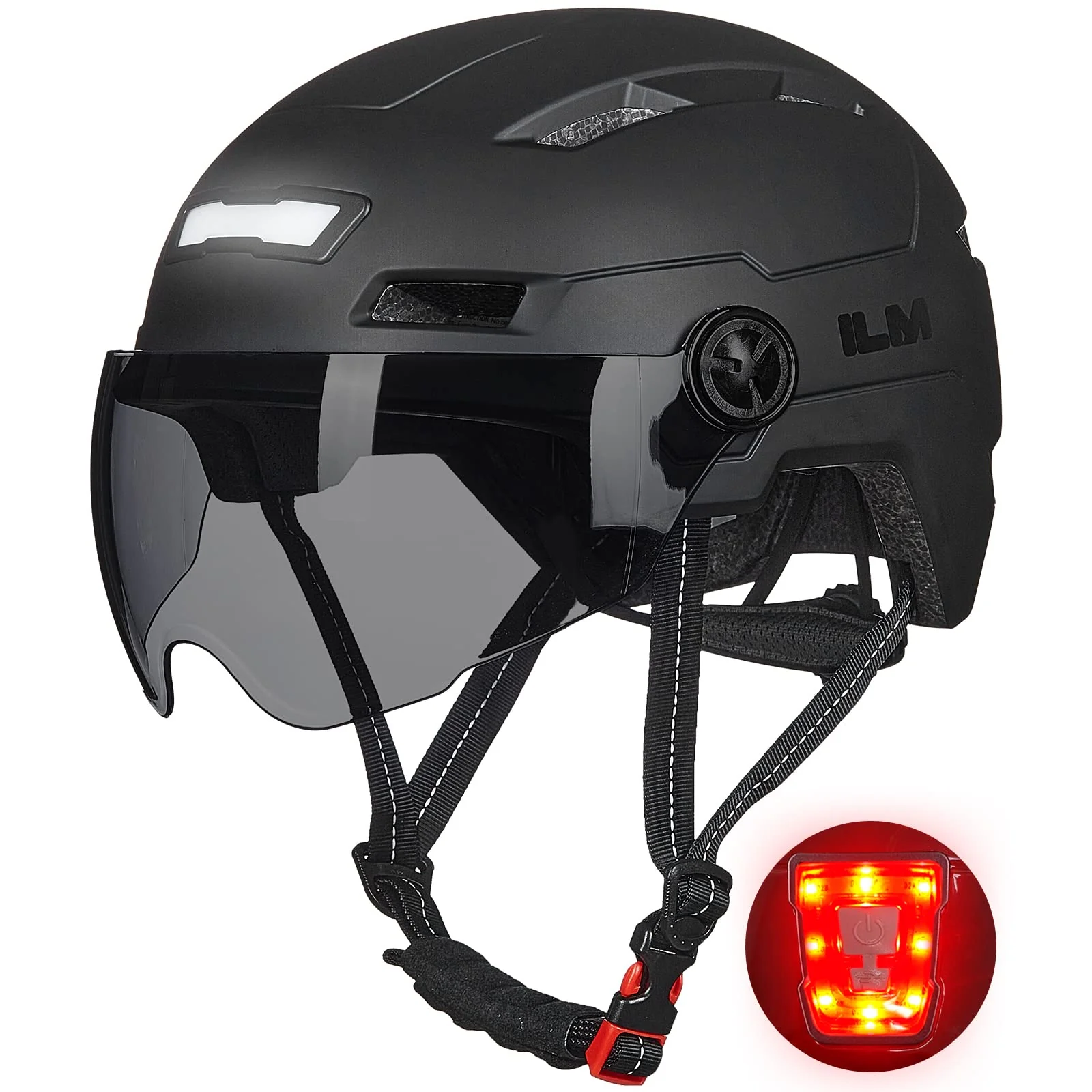 ILM Fahrradhelm mit Visier und LED Licht Mountain&Road Fahrradhelme für Damen und Herren Fahrradhelm für Pendeln in der Stadt E3-10L,schwarz L-XL - Image 5
