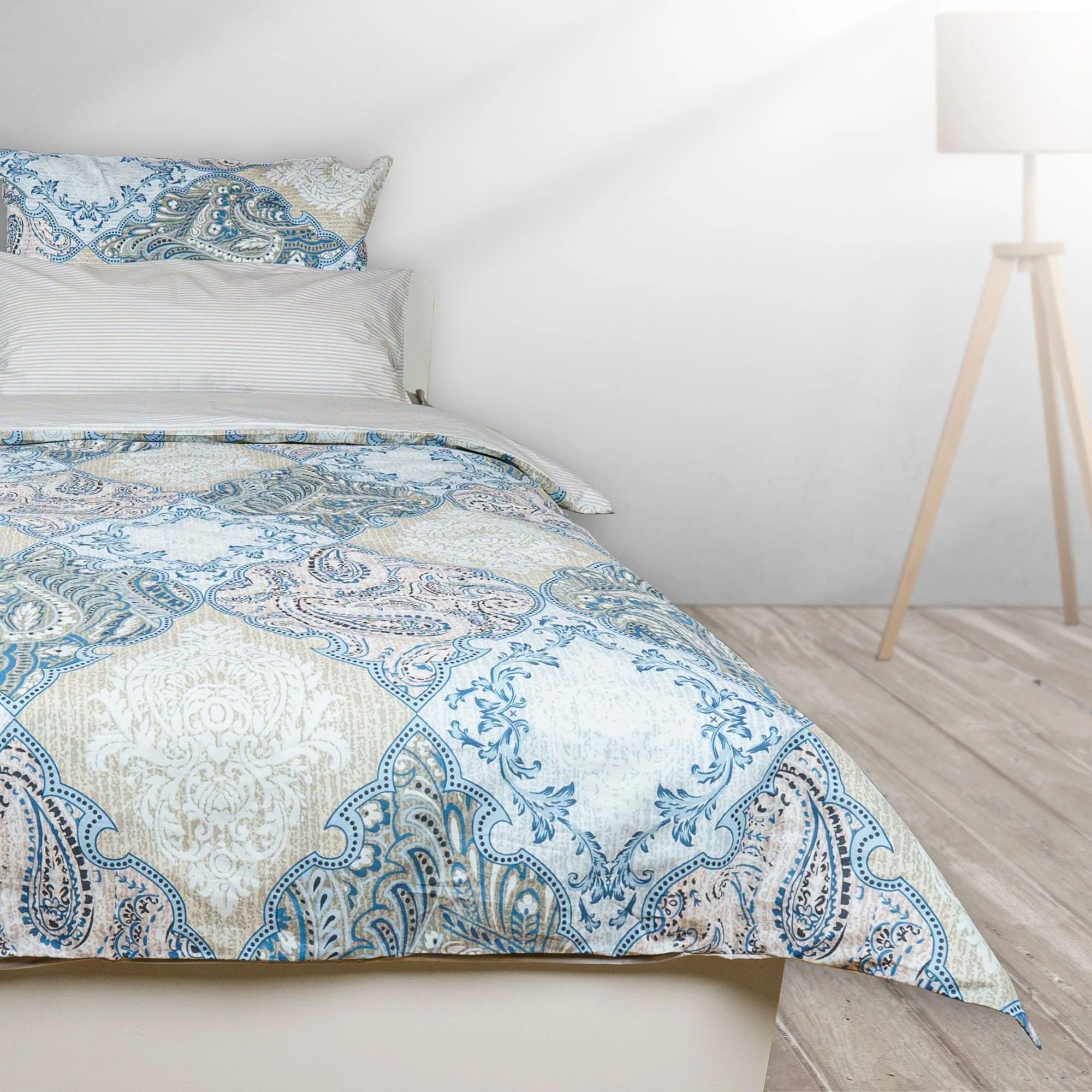 iNaAm Bettwäsche-Set 5-teilig 200x200 Baumwolle Bettbezug mit Knöpfen +2 Kissenbezug 80x80 +2 Kissenbezug 40x80 mit Hotelverschloß für Sommer&Winter (Blau, Doppel) - Image 4