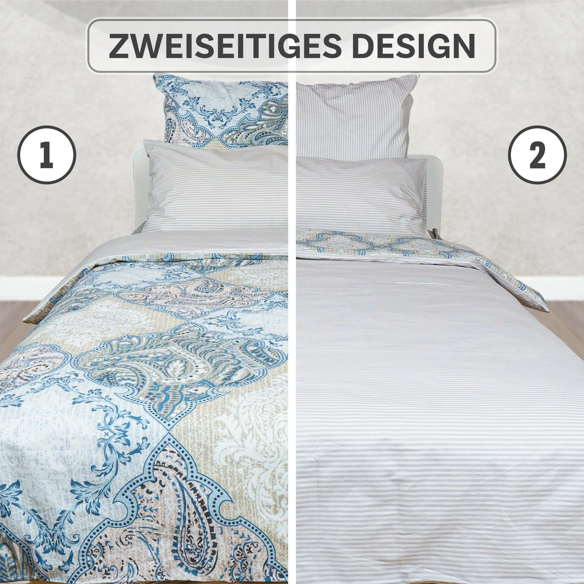 iNaAm Bettwäsche-Set 5-teilig 200x200 Baumwolle Bettbezug mit Knöpfen +2 Kissenbezug 80x80 +2 Kissenbezug 40x80 mit Hotelverschloß für Sommer&Winter (Blau, Doppel) - Image 7