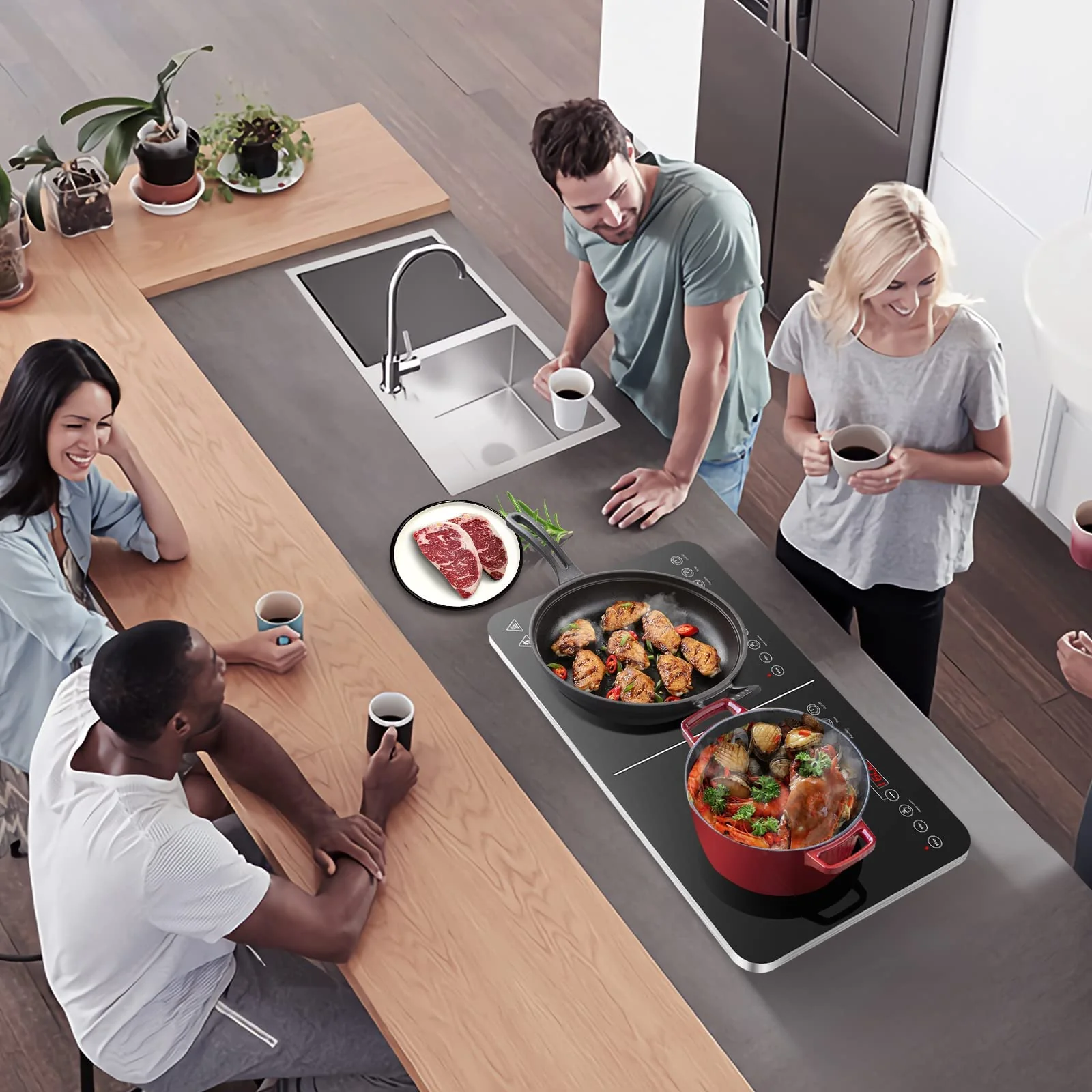 Induktionskochfeld, Aobosi Doppel Induktionskochplatte tragbares Kochfeld mit Warmhaltefunktion, 10 Temperaturstufen und 6 Leistungsstufen, Timer, Max & Min-Taste, 3500Watt, Sensor-Touch-Steuerung - Image 8