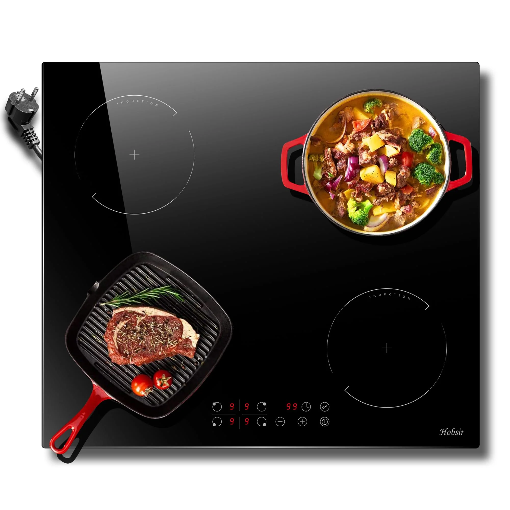 Induktionskochfeld mit Stecker 4 Zonen Einbau Kochfeld Induktion 60cm Induktionsplatte, 3500W, Touch-Bedienung, 9 Leistungsstufen, Kindersicherung, Timer - Image 2