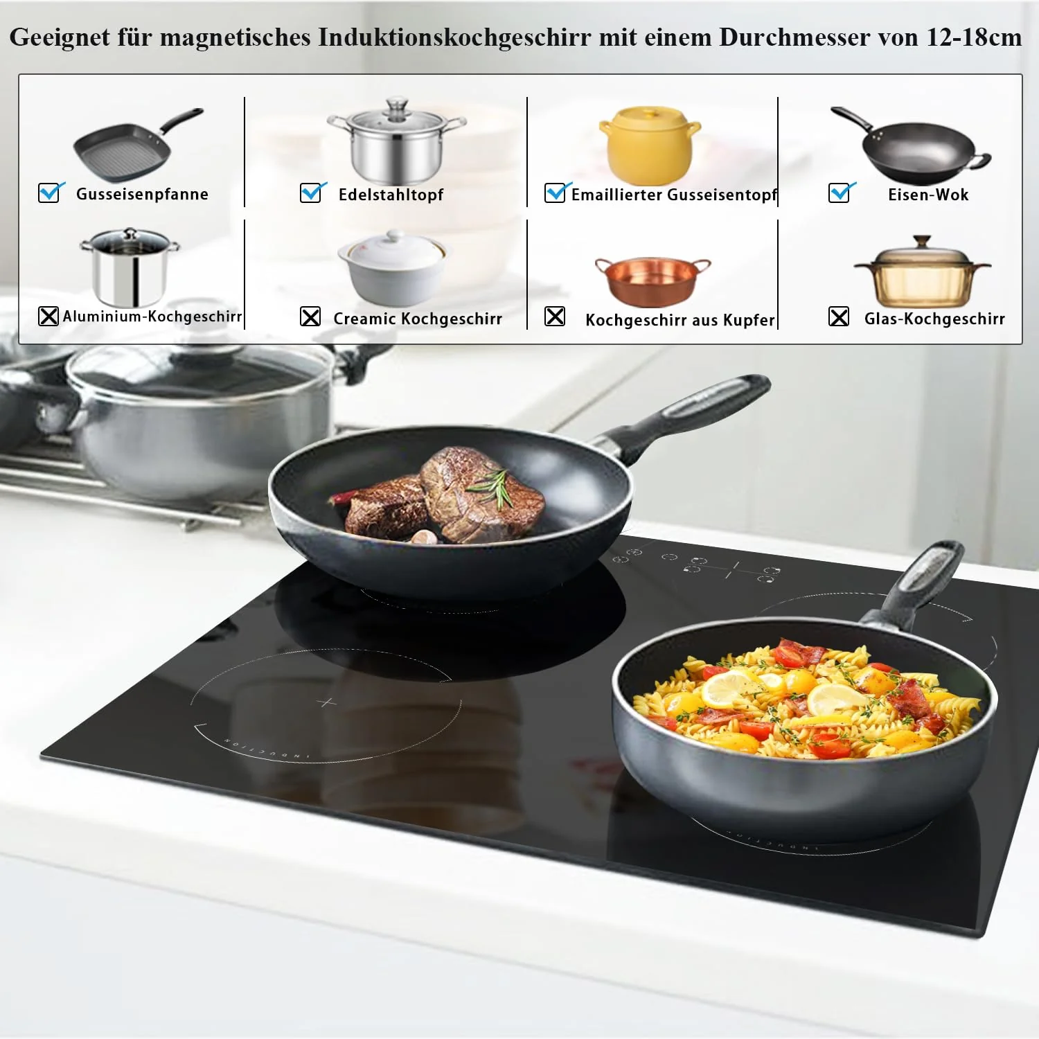 Induktionskochfeld mit Stecker 4 Zonen Einbau Kochfeld Induktion 60cm Induktionsplatte, 3500W, Touch-Bedienung, 9 Leistungsstufen, Kindersicherung, Timer - Image 3