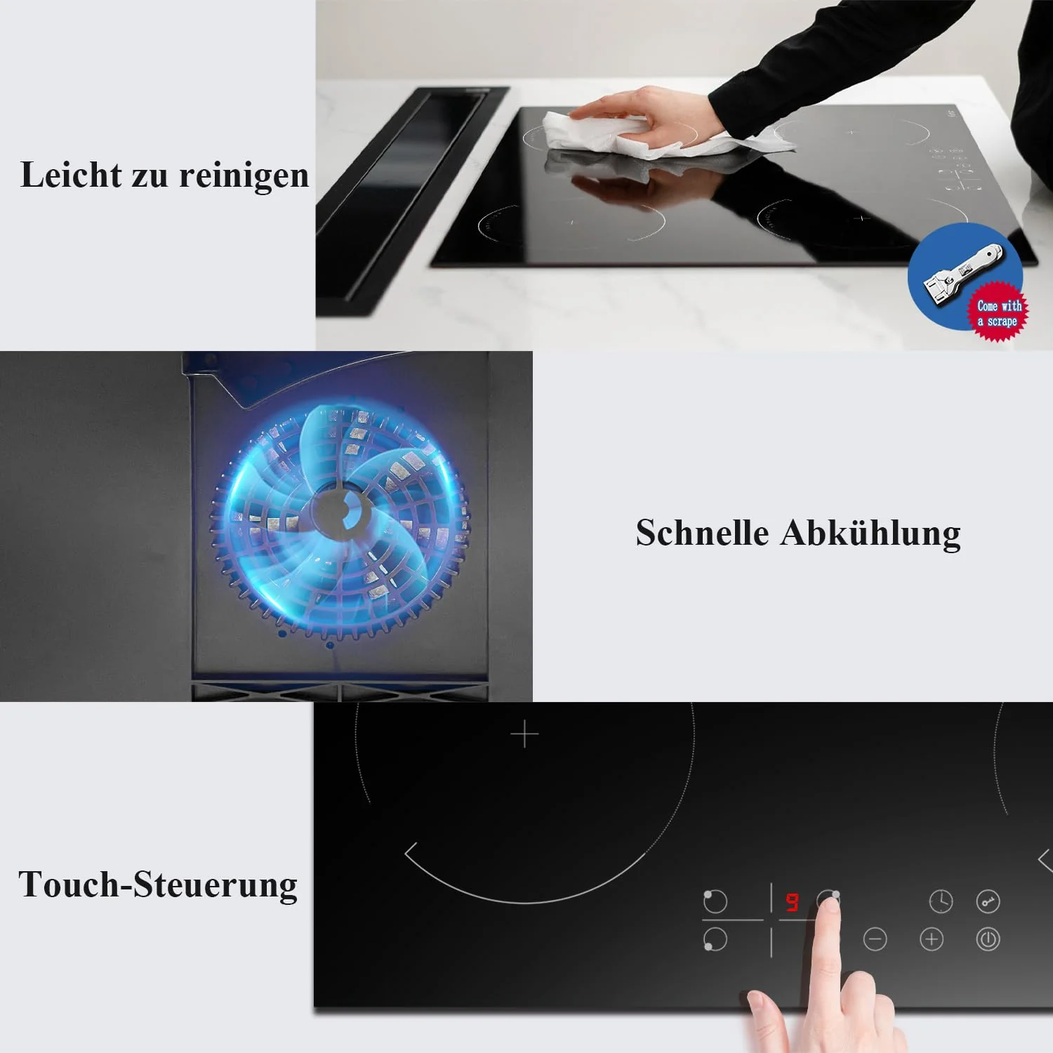 Induktionskochfeld mit Stecker 4 Zonen Einbau Kochfeld Induktion 60cm Induktionsplatte, 3500W, Touch-Bedienung, 9 Leistungsstufen, Kindersicherung, Timer - Image 7