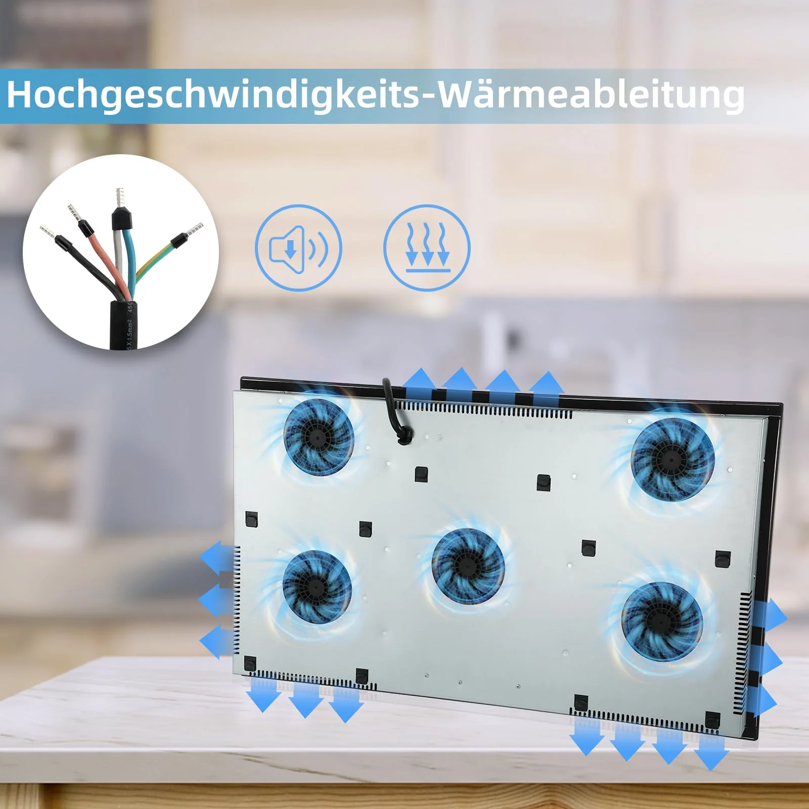Induktionskochfeld, WEHIMO Induktionskochfeld 5 platten mit Power Booster, 5 Zonen Einbau, 9 Leistungsstufen Induktionskochplatte 90cm (8600W), 220-240V - Image 2